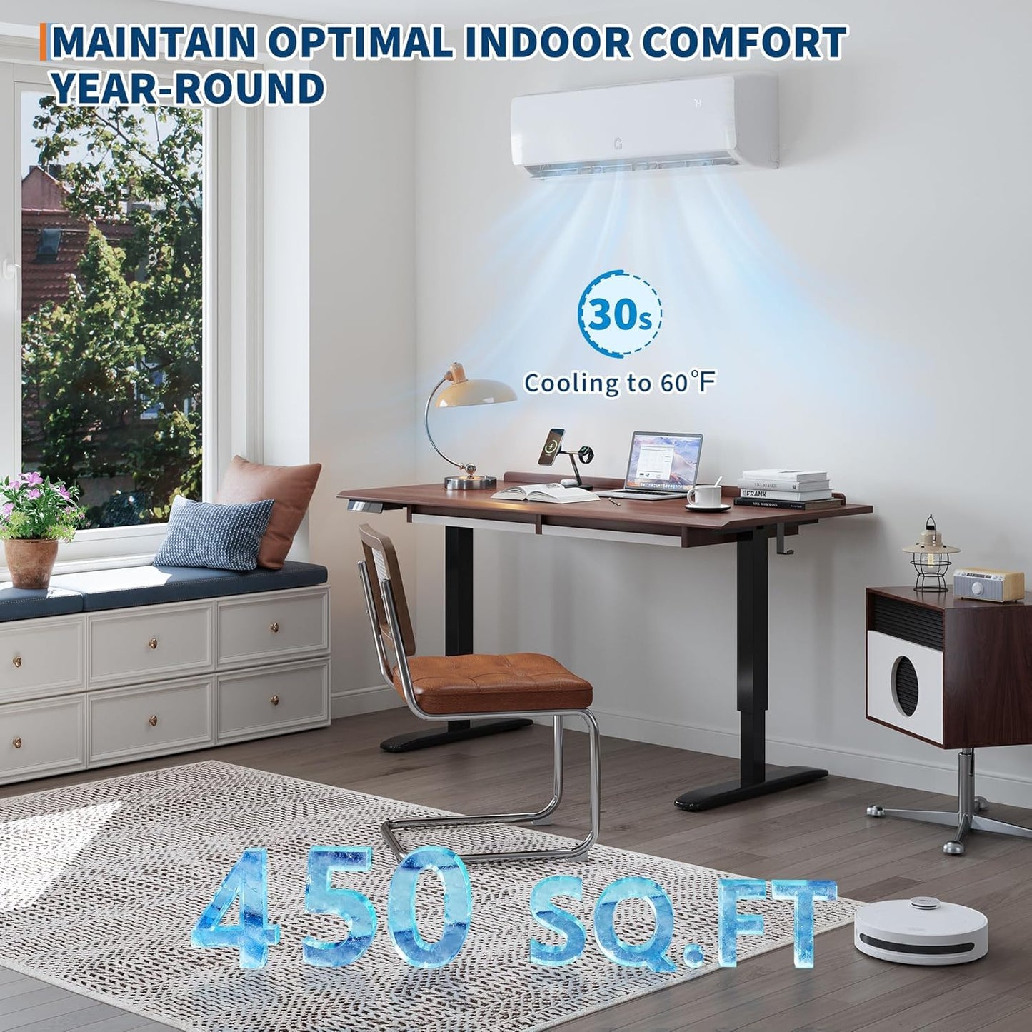 9000 BTU Mini Split AC w/Remote Control19 SEER2 Cools Up to 450 Sq. Ft,230 V Ductless Inverter Mini Split System w/0.75 Ton Heat Pump Pre-Charged & Installation Kit, Ultra-Quiet