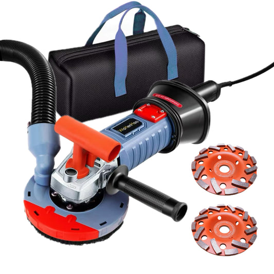 Wohenhao 5 Inch Concrete Planer 1500W with Dust Extraction Shroud and Diamond Cup Wheel, Floor Carpet Vinyl & Tile Adhesive Removal Machine (With x2 Grinding Wheel)