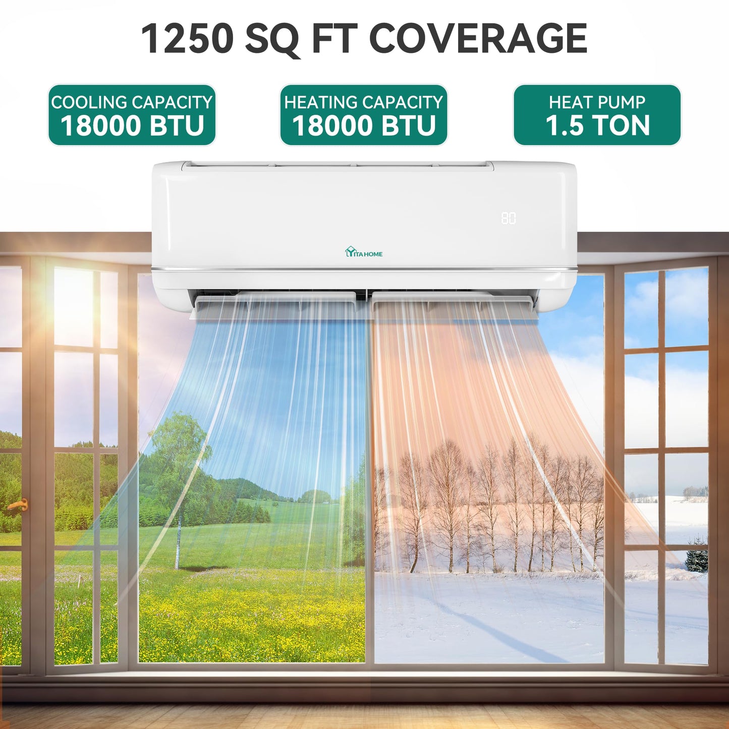 YITAHOME 18000 BTU Mini Split AC/Heating System, WiFi Enabled 21 SEER2 208-230V Inverter Pre-charged AC Compatible with Alexa, Cool Up to 1250 Sq. Ft, Complete Installation Kit, 1.5 Ton