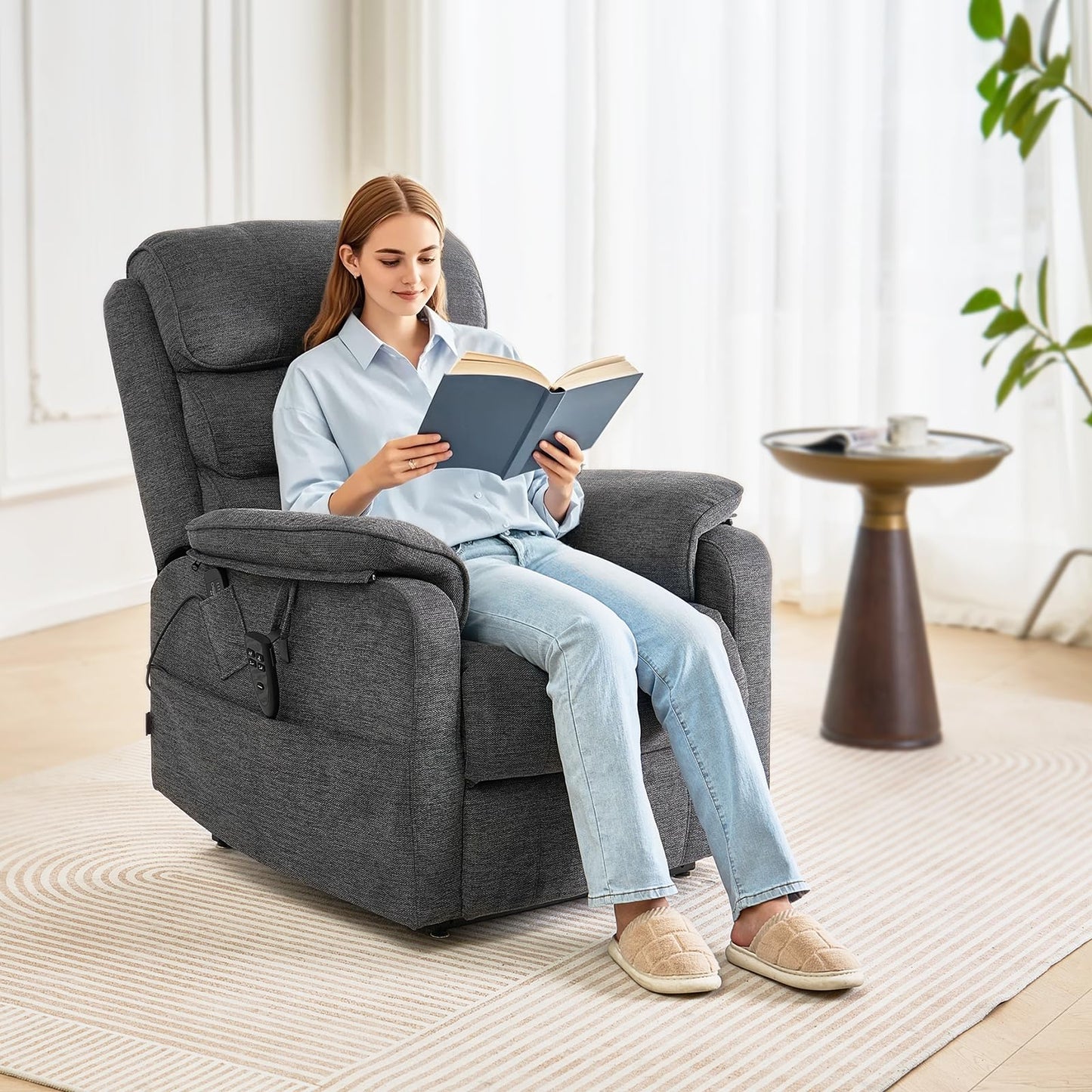 VEVOR Power Lift Recliner Chair, Dual Motor Lift Chair with Heat and Massage for Elderly, Infinite Position Adjustment Electric Recliner with 2 Anti-Fall Ropes (Medium, Dark Gray)
