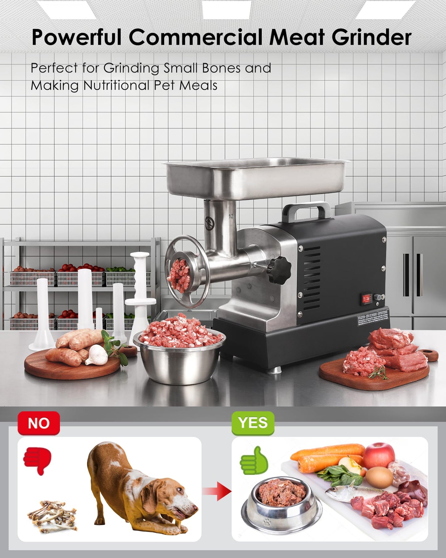 TooGood #12 Commercial Electric Meat Grinder Machine, 3/4 HP, 420 LBS/H, Stainless Steel Meat Grinder Heavy Duty with Sausage Stuffer and drawer for deer processing, Pet Food, Heavy Use