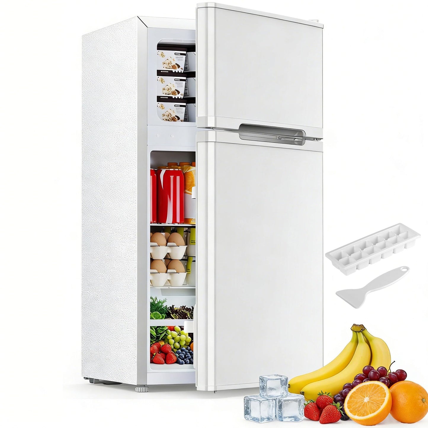Electactic 2.5 Cu.Ft Mini Fridge with Freezer, Double-Door Compact Refrigerator, Adjustable Glass Shelves, Mechanical Thermostat & Built-in Casters, Space-Saving for Apartment/Dorm/Office, White