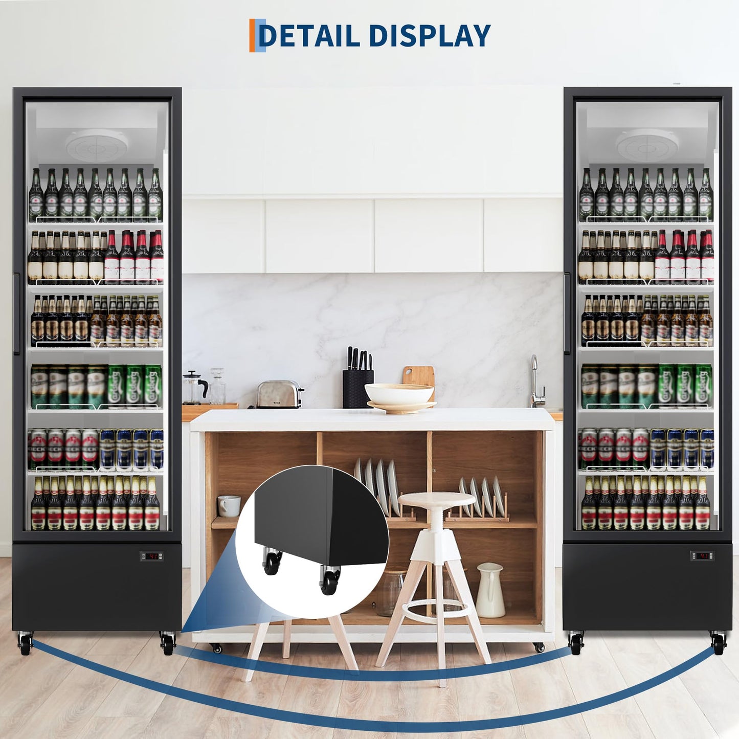 Commercial Display Refrigerator, 13.4 Cu.Ft, Display Merchandiser Fridge with Glass Door, 5 Adjustable Shelves, 5 Adjustable Shelves fo Restaurant, Store, Bar, Cafe, Baker, Single Door, Black