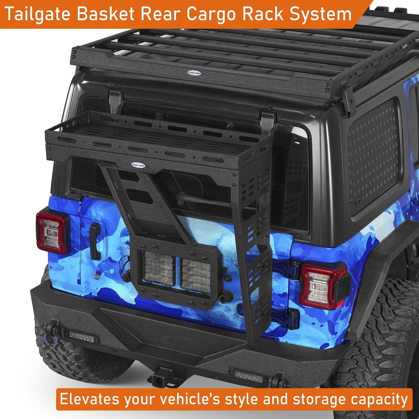 Hooke Road JL Tailgate Spare Tire Cargo Basket Rack for 2018-2026 Jeep Wrangler JL 2/4 Doors, Rear Cargo Storage Tray for Overlanding Gear
