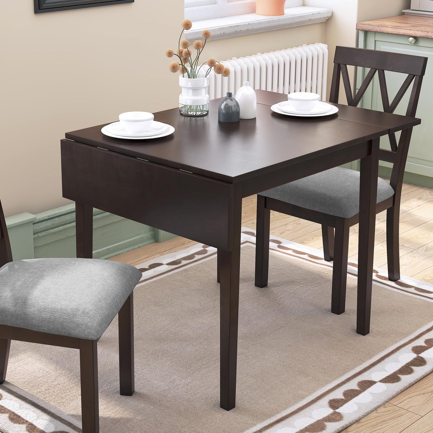 Merax Wooden 29"- 45" Extendable Rectangular Dining Table with Drop Leaf, Fits up to 4, Easy Assemble Espresso