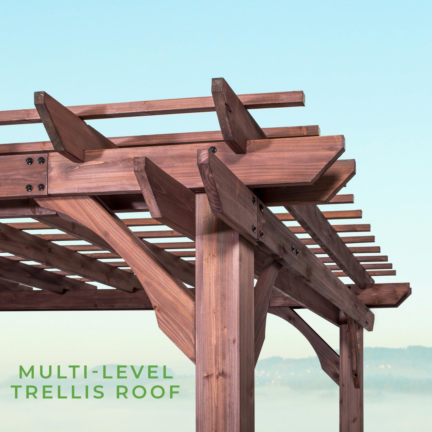 Backyard Discovery Somerville 14 x 10 Walnut All Cedar Pergola, Durable, Quality Supported Structure, Snow and Wind Supported, Rot Resistant, Electrical Outlet with USB, Deck, Garden, Patio