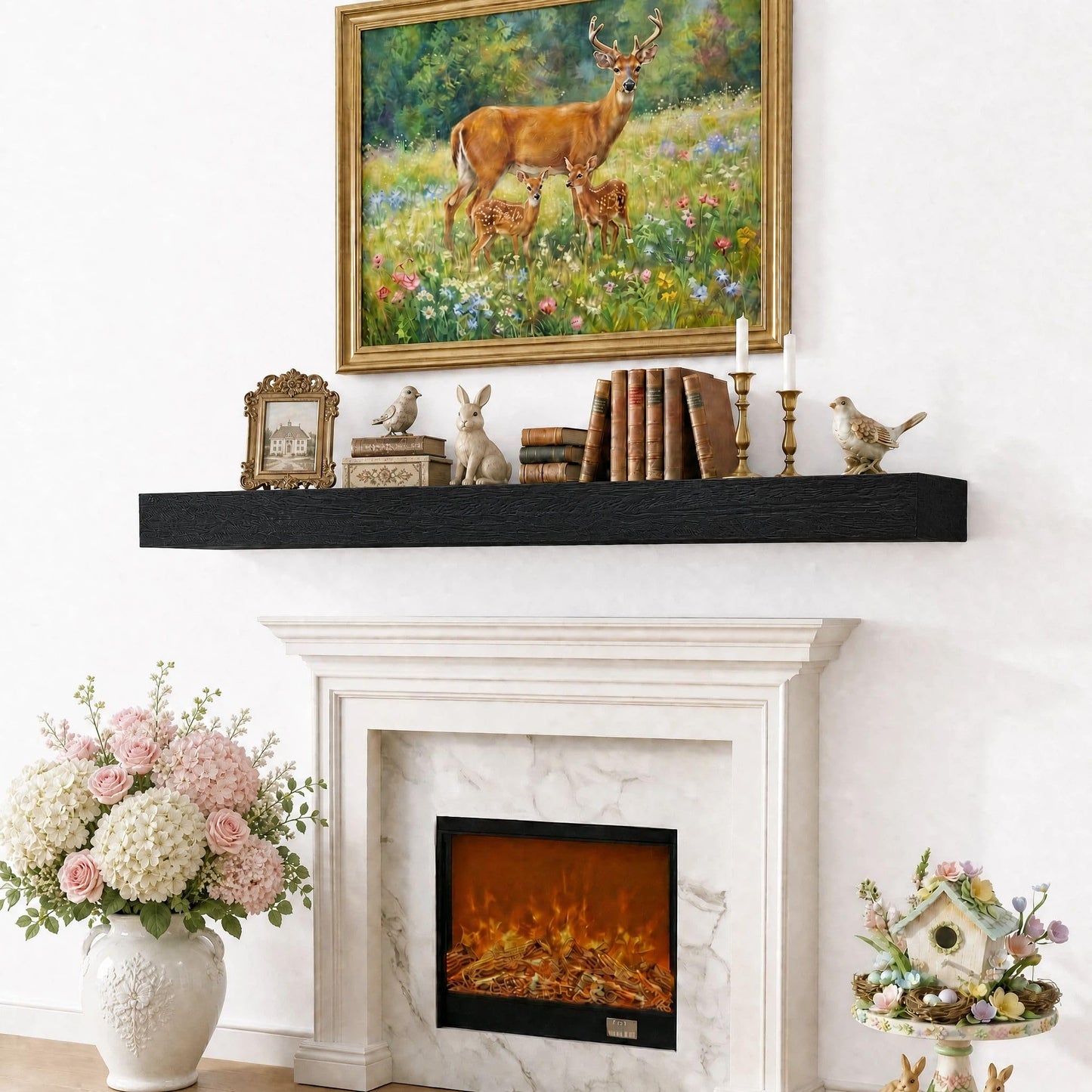QianYong 72 Inch Solid Wood Fireplace Mantel Shelf, Matte Black