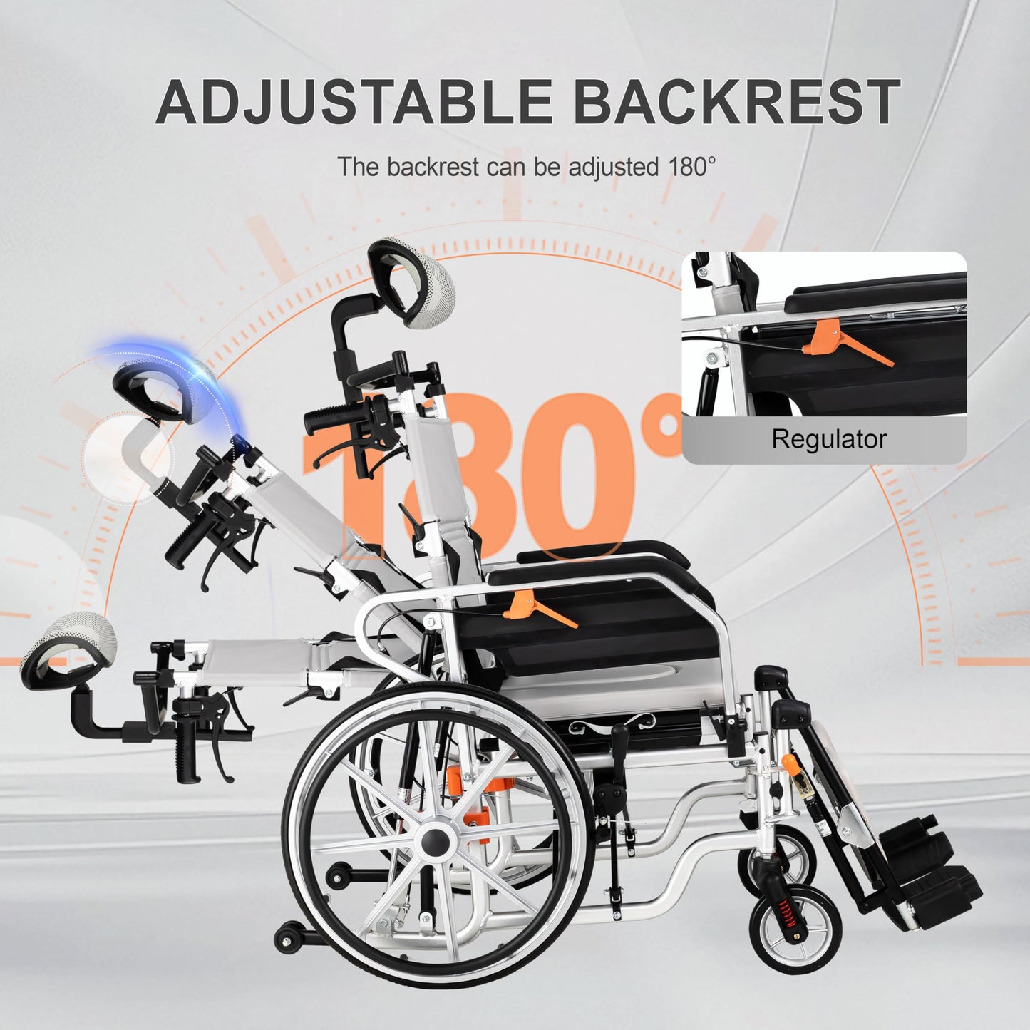 5-in-1 Reclining Wheelchairs, Waterproof Shower Bathroom Wheelchair, Elevating Leg Rests and Potty, 18.5" Wide Seat Heavy Duty Transport Wheelchairs for Adults, with Backpack& Removable Headrest