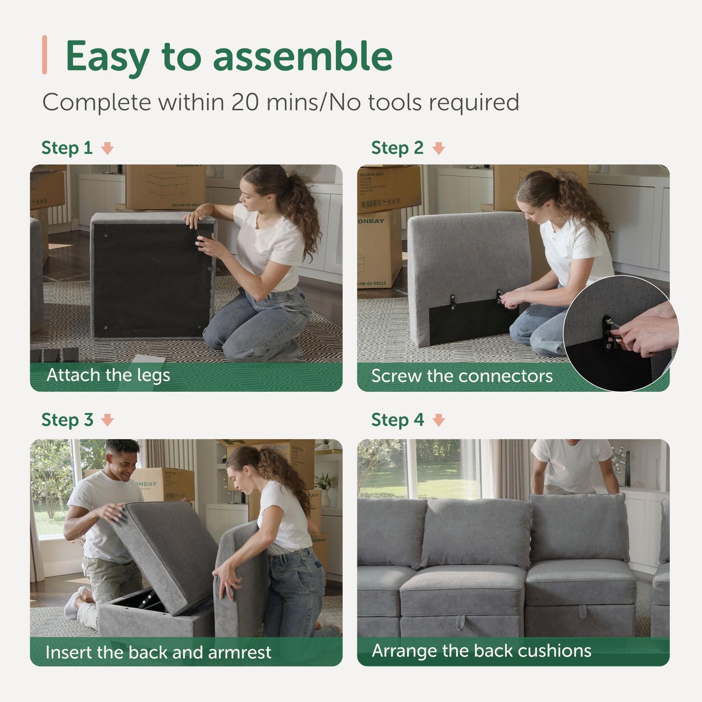 HONBAY Oversized Modular Sectional Sofa with Storage Seats Reversible Couch with Ottomans U Shaped Modular Sectional Couch for Living Room, Grey