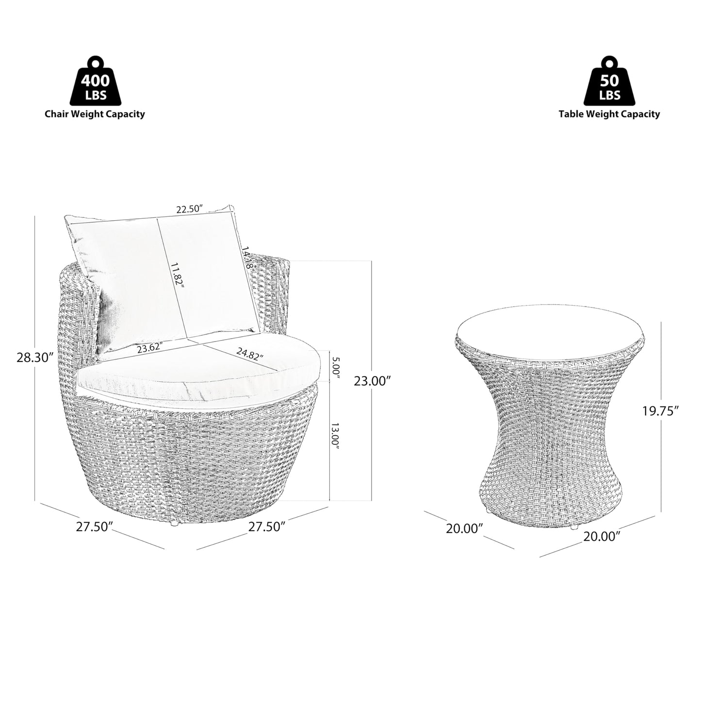 Merax Patio Furniture Set of 3, Outdoor PE Rattan Wicker Chairs with Cushion & Glass Coffee Table for Balcony Garden Front Porch, Patio Conversation Sets for 2, Sturdy Aluminum Frame, Brown+Beige