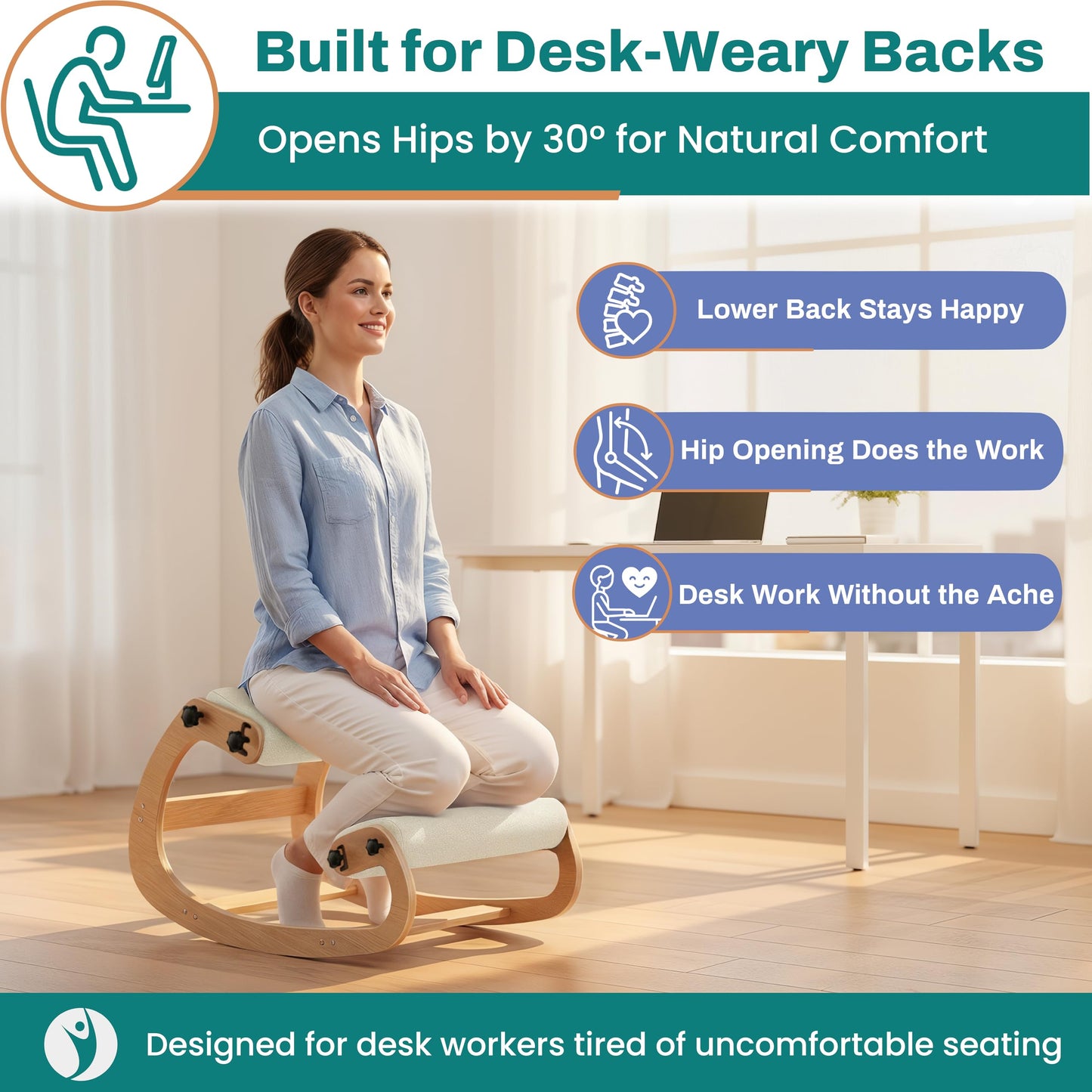 NYPOT Ergonomic Kneeling Chair with Adjustable Seats - Knee Chair for Posture Correction & Kneel Rocking Stool for Desk - Back Pain Relief for Home and Office, Supports 250 pounds - 5 Years Warranty