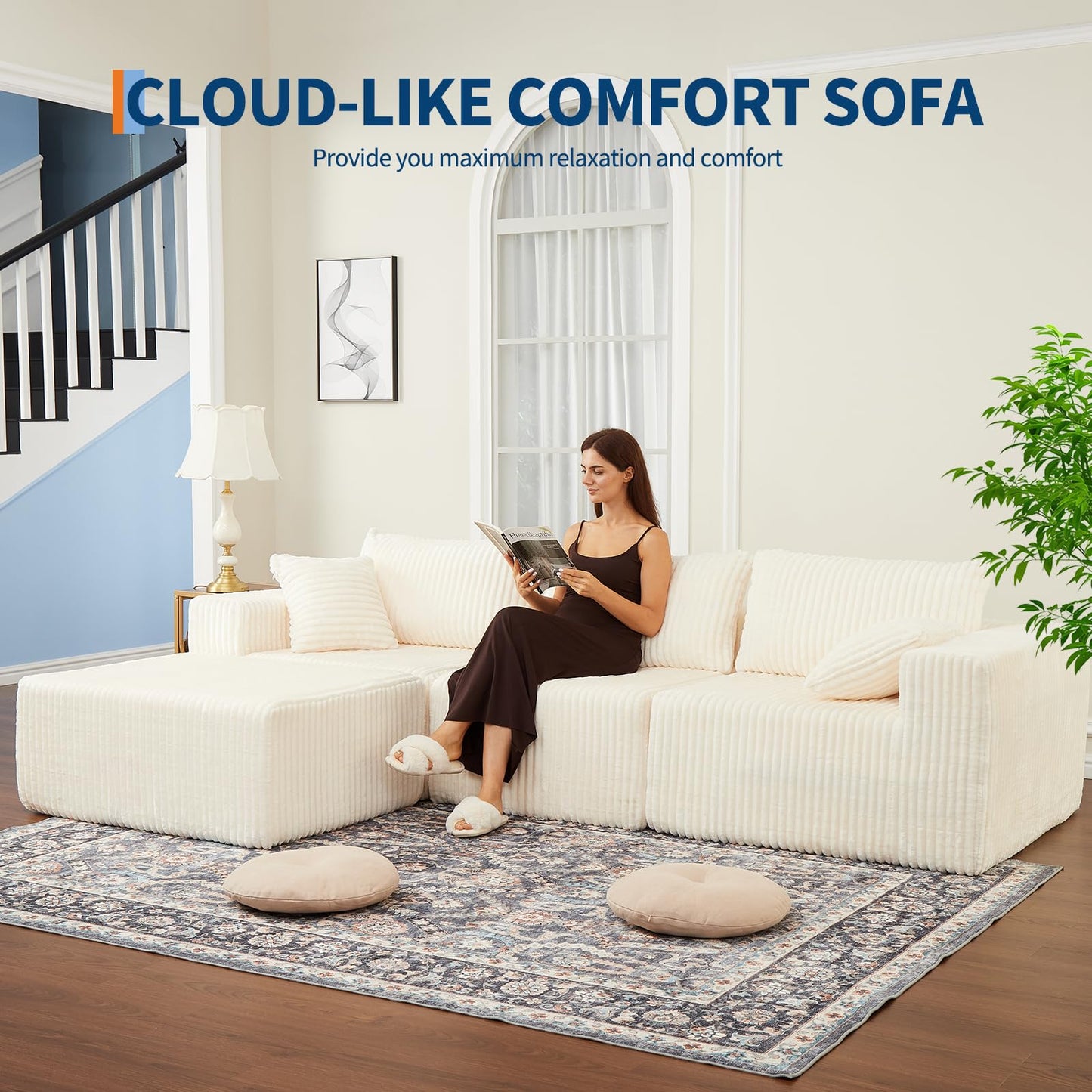 108" Modular Sectional Sofa Couches for Living Room Cloud Memory Boneless Couch No Assembly Required