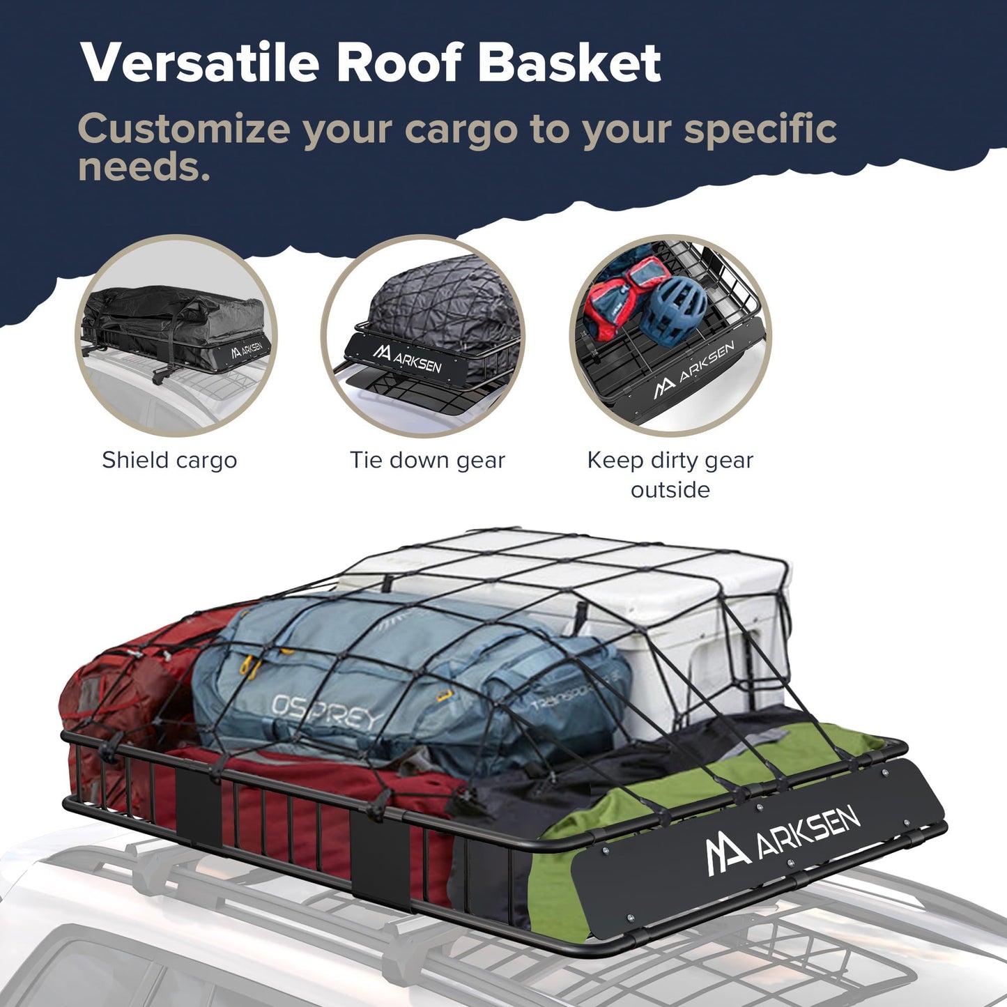 ARKSEN 64" x 39" x 6" Roof Rack Basket with Extension, 150 lb Heavy-Duty Steel Cargo Carrier, Fits Crossbars up to 1.38" Thick, for SUV & Pickup Truck