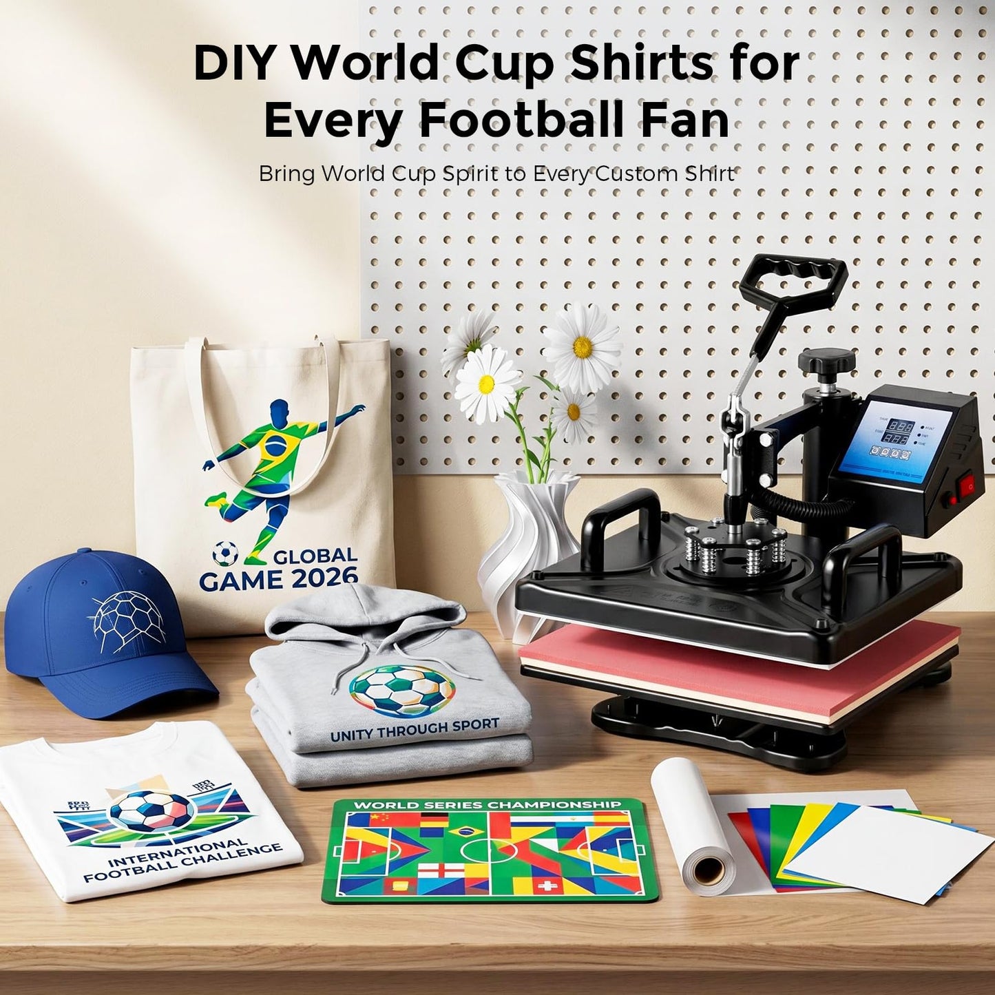Cloudray 8 in 1 Heat Press Machine, All in One for Sport Events, World Cup Fan Shirts, T-Shirts, Tote Bags, Hats, Mugs, DIY, SchoolWorking Area 12"x15", Black