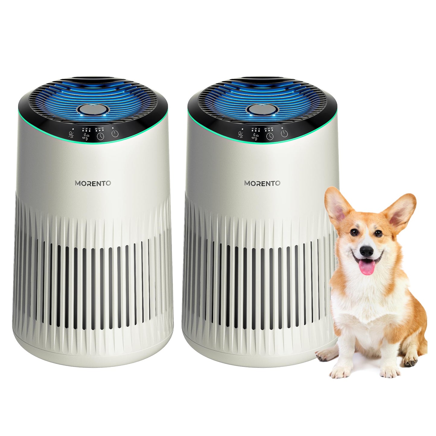 Air Purifiers for Bedroom Home for Smoke Pet Dander Odors, Air Purifier with Sleep Mode Small Air Purifier with Fragrance Sponge for Bedroom Office, Blue Ambient Light, 23dB Quiet, 2 Pack Beige