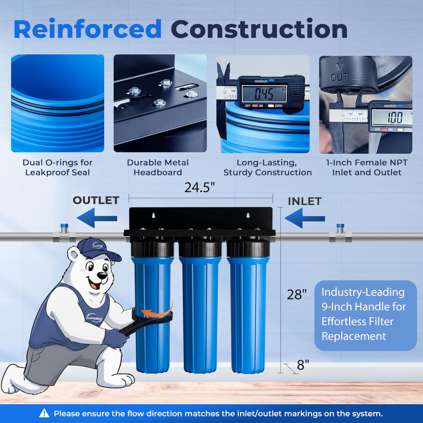iSpring Whole House Water Filter System Ultimate PFAS Scale and Heavy Metals Protection Removes Up to 99% PFOA & PFOS with SGS-Tested Media, Jumbo Spin-Down Sediment Filter Model: WGB32B-PFKDS+WSP50J
