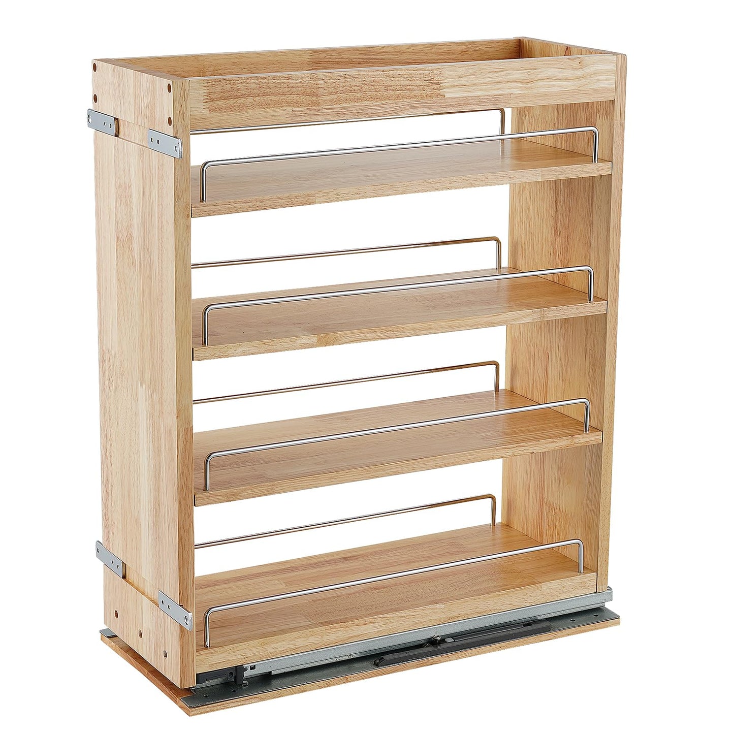 DINDON Pull Out Spice Rack Cabinet Organizer, (8" W x 21.9" D x 25.2" H) Multi-Use Soild Wood Pull Out Cabinet Organizer Slide Out Shelf Sliding Base Cabinet Storage Organization