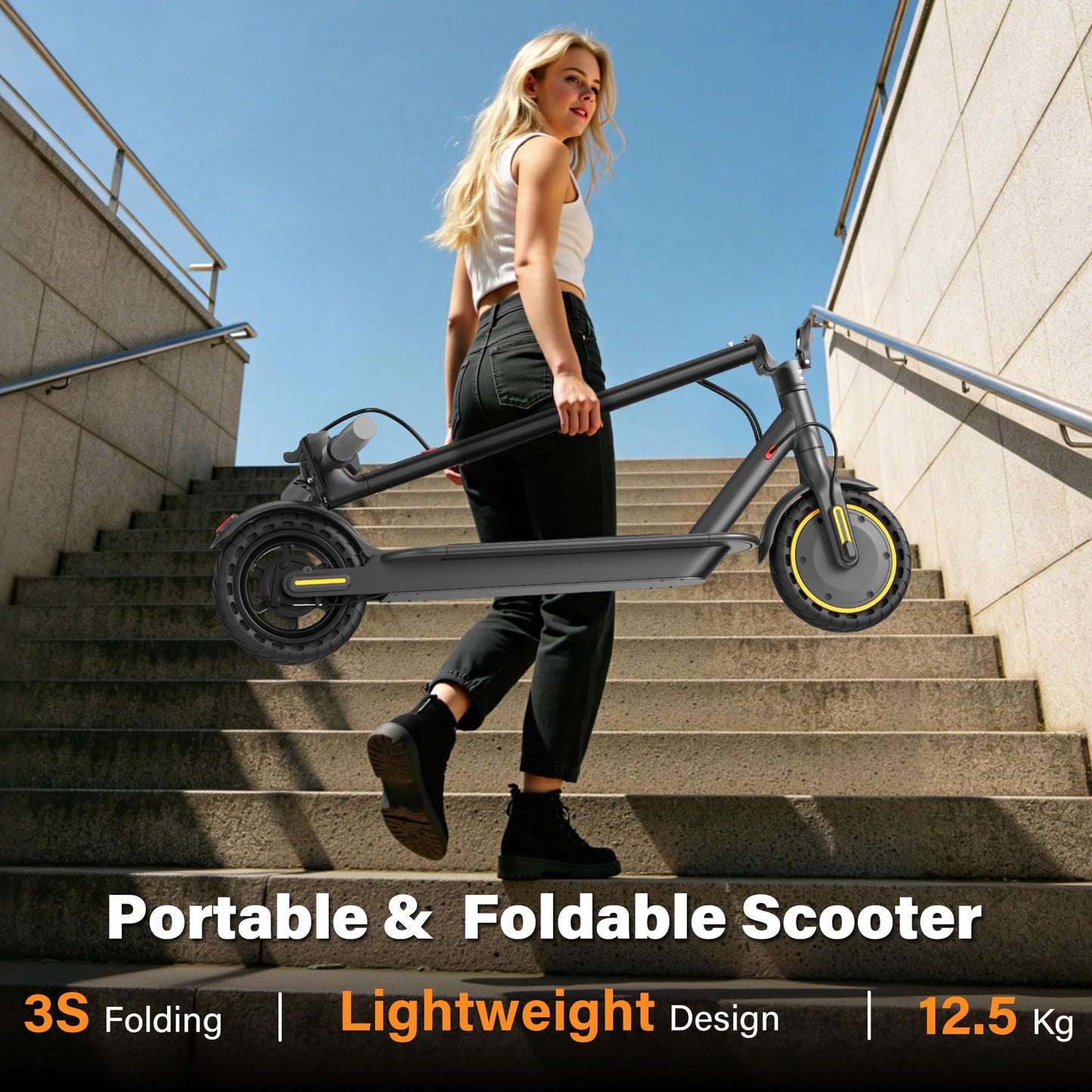 Qlaway Electric Scooter with Seat for Adults, 8.5'' Solid Tires, 19MPH,350W Powerful Motor,22 Miles Range,Foldable & Portable Commuter Escooter with Dual Braking and Lighting System,APP Control - Gray