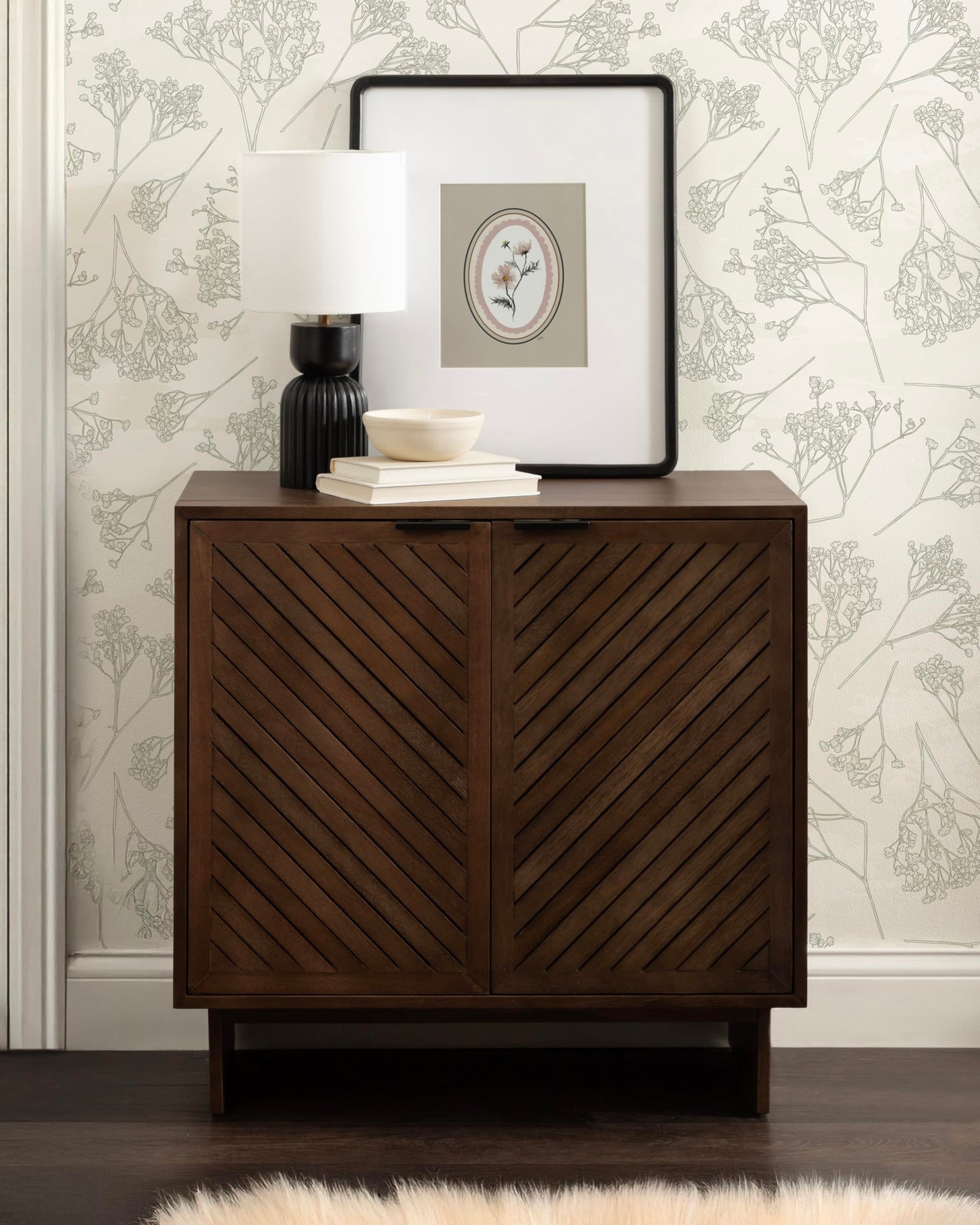 Kate and Laurel Mezzeta Modern Two-Door Chevron Slatted Wood Floor Storage Cabinet, 30 x 15 x 30, Natural Wood, Transitional Living Room TV Stand for Sideboard Buffet Cabinet or Bar Storage Buffet