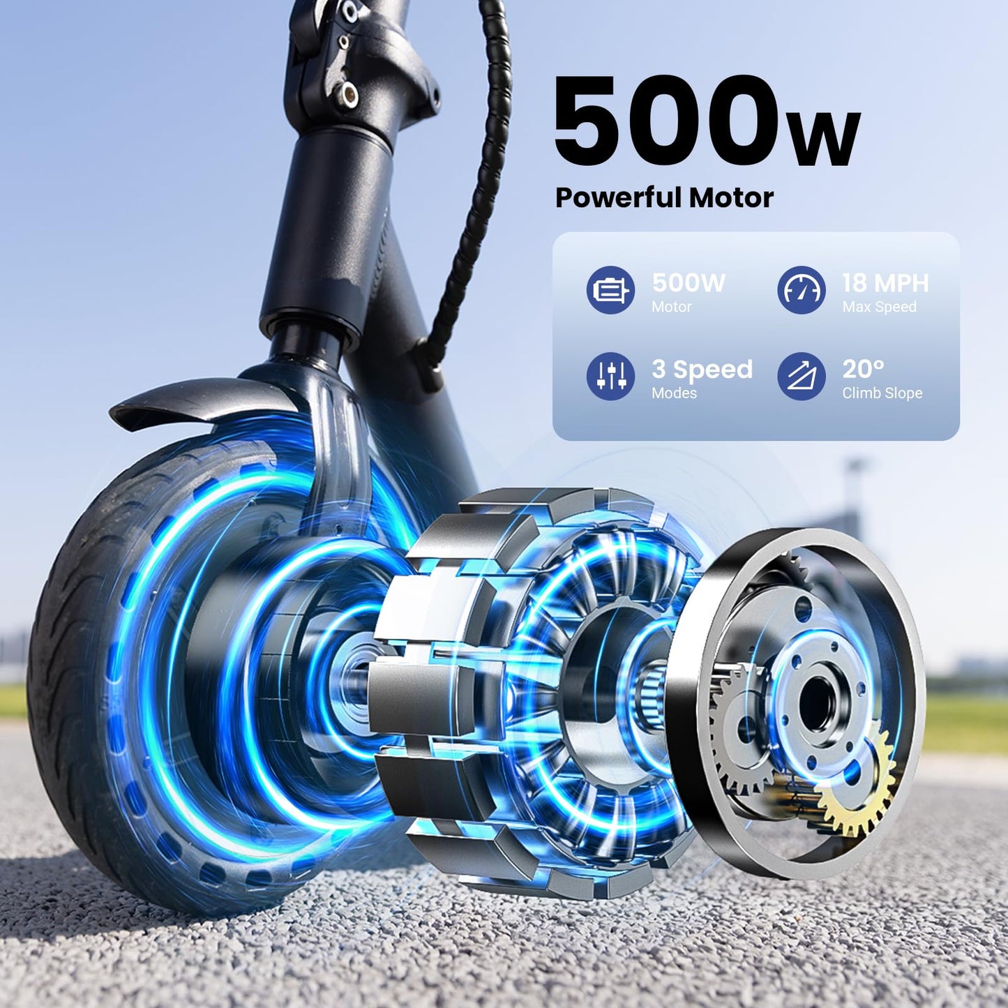 WAWSCOTE Electric Scooters - Electric Scooter for Audlts, 500W Peak Motor, 18 Max MPH, 21 Miles Range, APP Control, Lightweight Foldable E-Scooter
