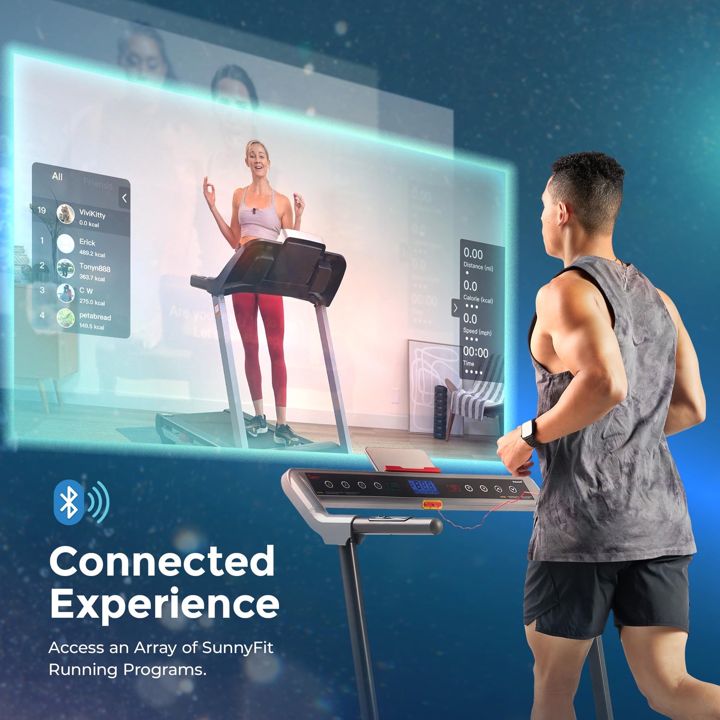 Sunny Health & Fitness Foldable Treadmill with Auto Incline and Shock Absorption, Smart Bluetooth for Home Walking Running, Digital Monitor Pulse Sensors, Compact Space Saving with SunnyFit App