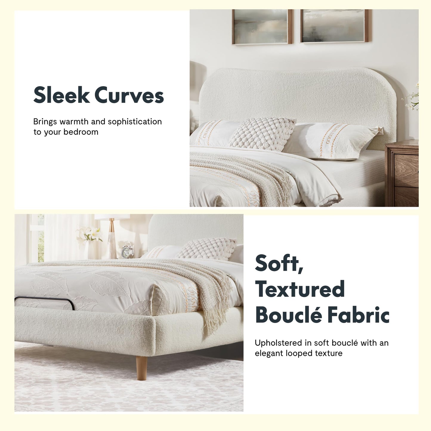 FLEXISPOT Queen Adjustable Bed, Complete with Boucle Upholstered Bed Frame, Quiet Powerful DC Motor, Easy Assembly – Ideal for Relaxation, Reading, and Pressure Relief