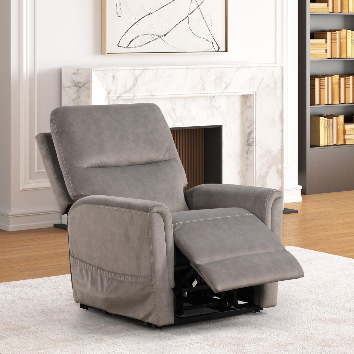 Furniture of America Nightfall Fabric Power Lift Recliner Chair with Steel Seat Box, Heating and Massage System, Wired Controller with USB-A Port for Living Room, Bedroom, Gray