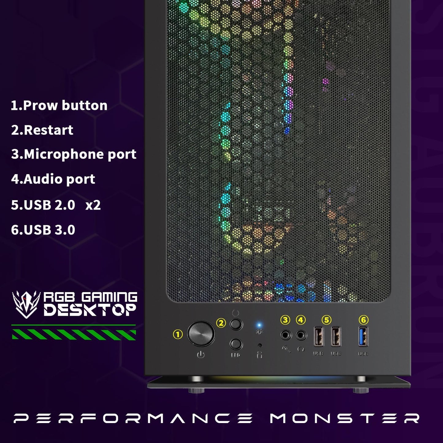 STGAubron Gaming PC Desktop Computer, AMD Ryzen 5 2600 up to 3.9G, GeForce RTX 2060 6G, 16G DDR4, 512G SSD, 600M WiFi, BT 5.0, RGB Fan x4, Windows 11 Home