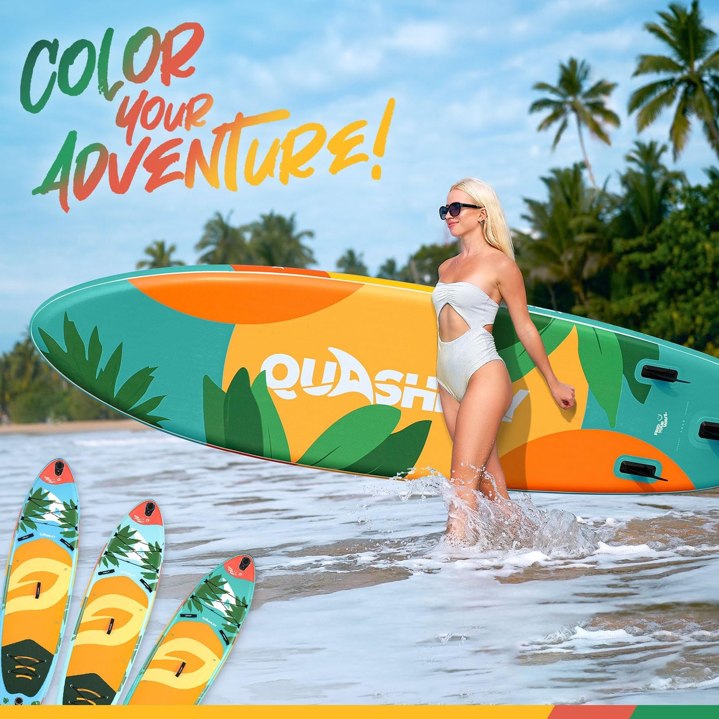 Quashley Inflatable Stand Up Paddle Boards 34" Wide SUP Boards with All Premium Paddleboards Accessories,Stable Design for Beginners Green Paddle Boards