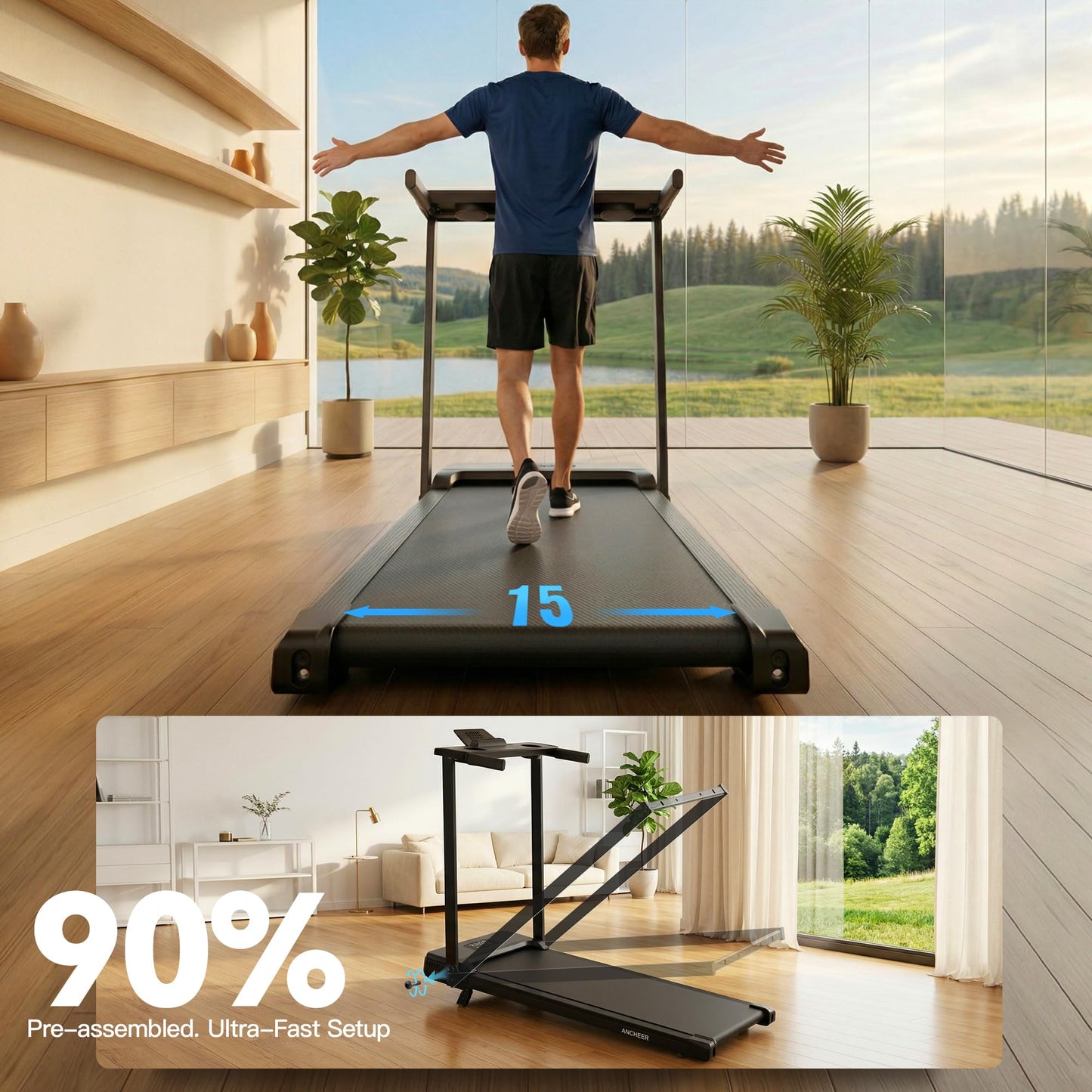 FUNMILY Incline Walking Pad Treadmill with Handle Bar, Folding Treadmills for Home Small, 3.5HP Portable Treadmill with Desk, 350 lbs Weight Capacity, Walking Pad with Remote Control and LED Display