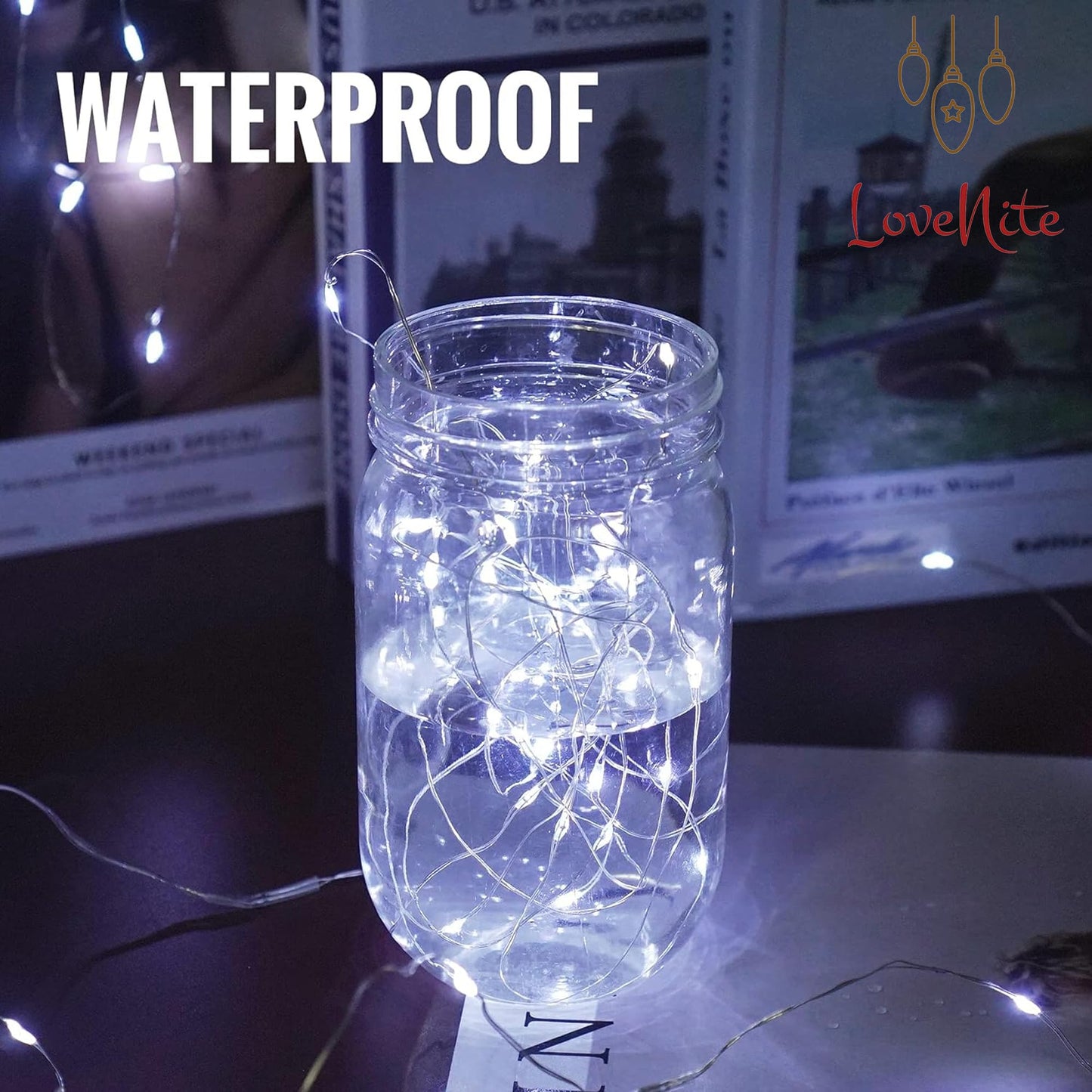 LoveNite LED Fairy String Lights, 20 LED Waterproof, 6.6ft, Cool White, Model 20-LED-35P-CW, Battery Operated for Decor
