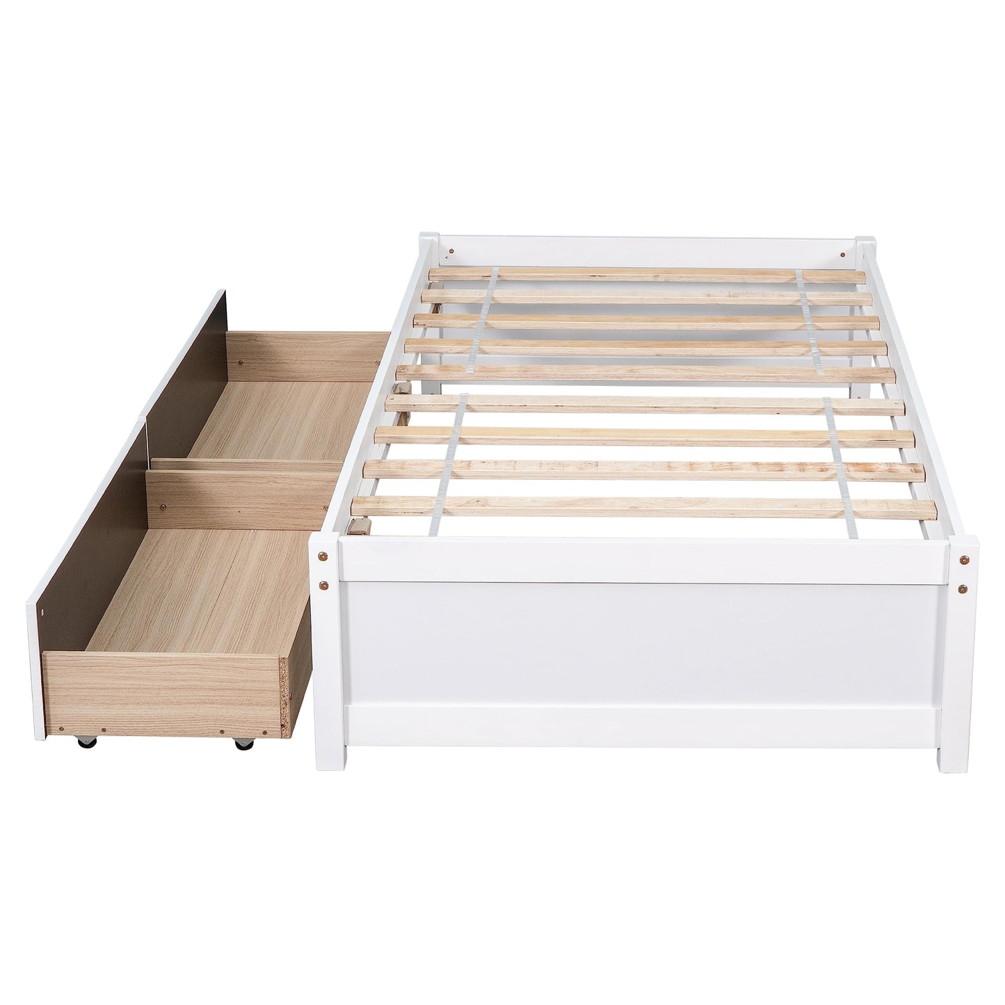 Twin Size Bed Frame with 2 Storage Drawers,Kids Twin Bed with Storage,Twin Bed Frames for Kids, Teens, Adults, Solid Wood Platform Bed,White