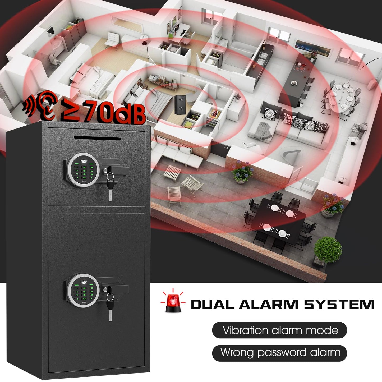 Omethey Heavy Duty Fireproof Safe Box with Dual Alarm System, Deposit Slot and Backlit Keyboard