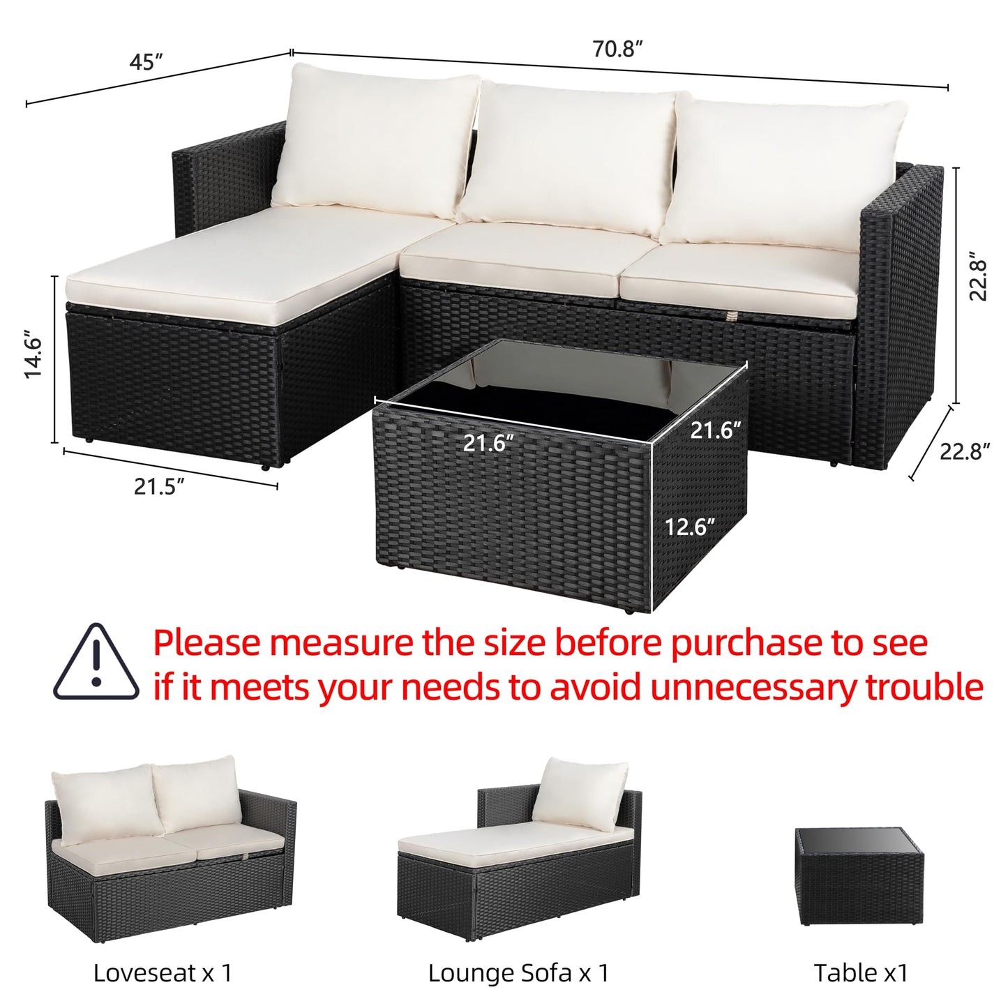 Shintenchi 4 Pieces Patio Furniture Set, 2-in-1 Convertible Sectional Sofa & Chaise Lounge, All-Weather Wicker Rattan Sofa Couch with Cushions & Coffee Table for Yard, Garden, Porch, Poolside (Beige)