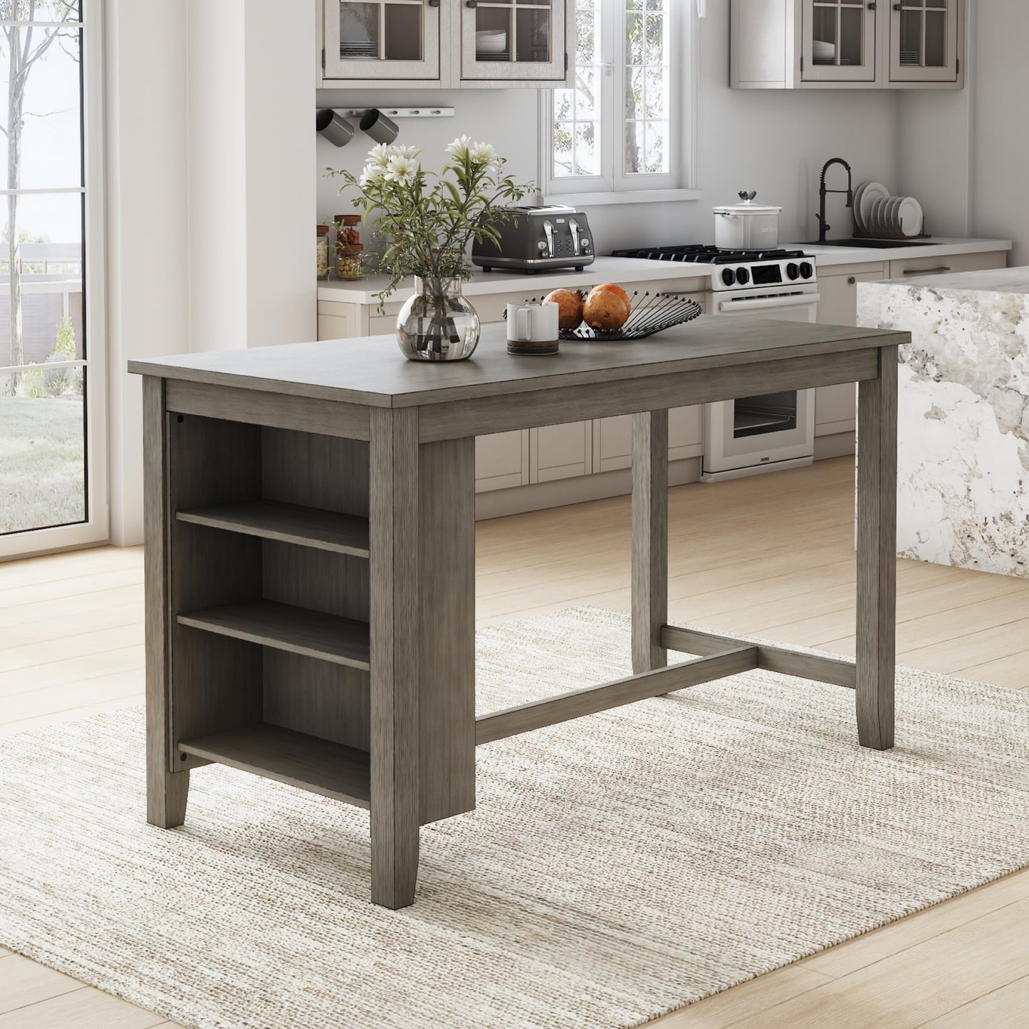 Signature Design by Ashley Caitbrook Dining Table, Counter Height Table With Shelves, Wood Construction In Antiqued Gray Wash, Space‑Saving For Small Rooms And Kitchens