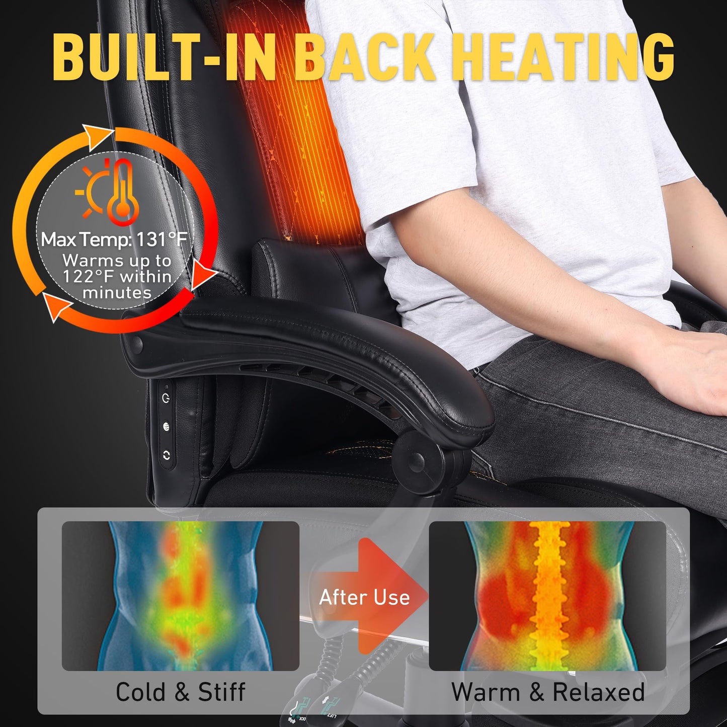 EGSEAT 3D Kneading Massage Office Chair with Heat, 500 lbs Big and Tall Executive Computer Desk Recliner, Leather Electric Heated Chair with Footrest, Black