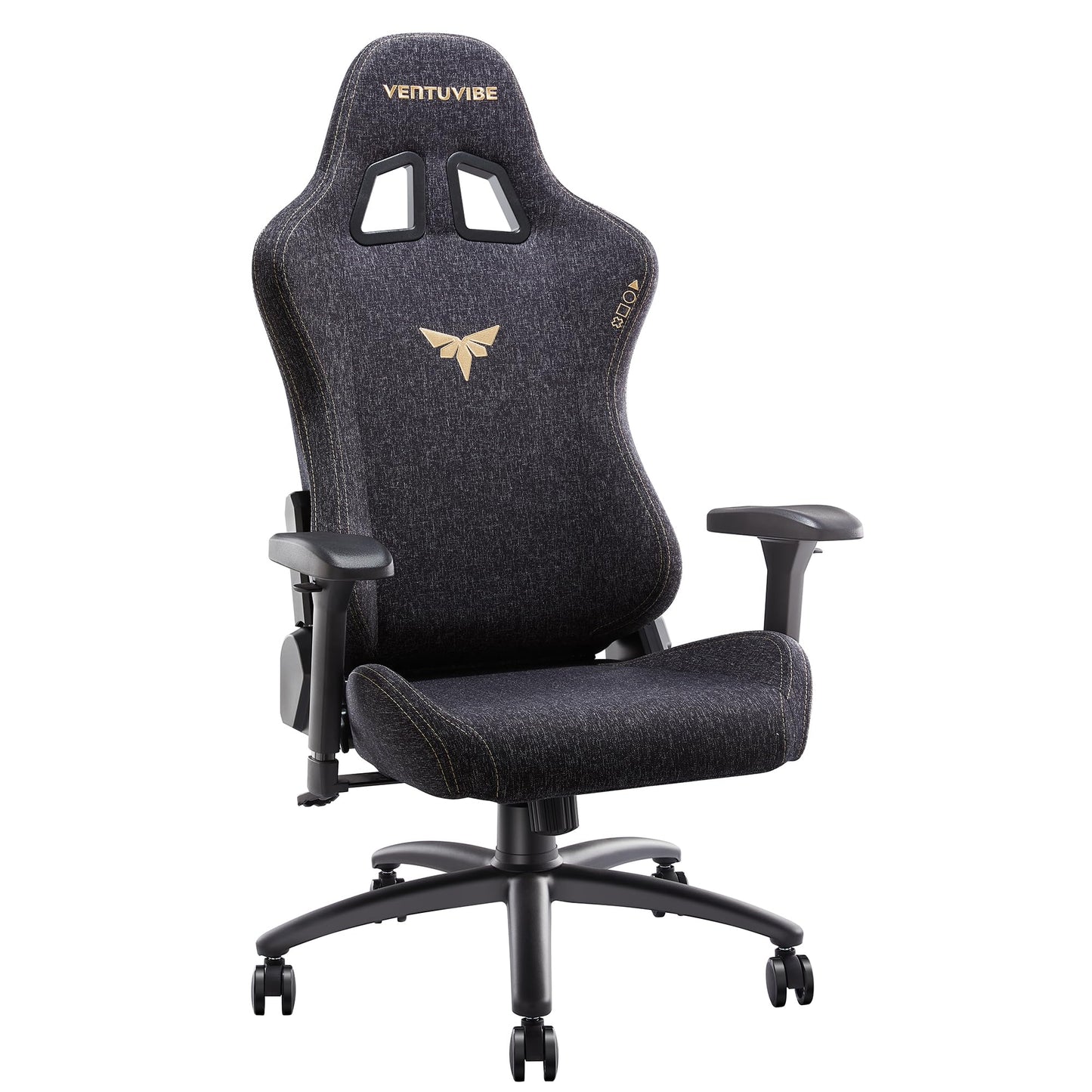 VENTUVIBE Gaming Chair 4D Adjustable Armrests - 170° Reclining & 320lb Capacity, High Back Ergonomic Computer Chair with Lumbar Support, Fabric Office Chair for Adults (Black)