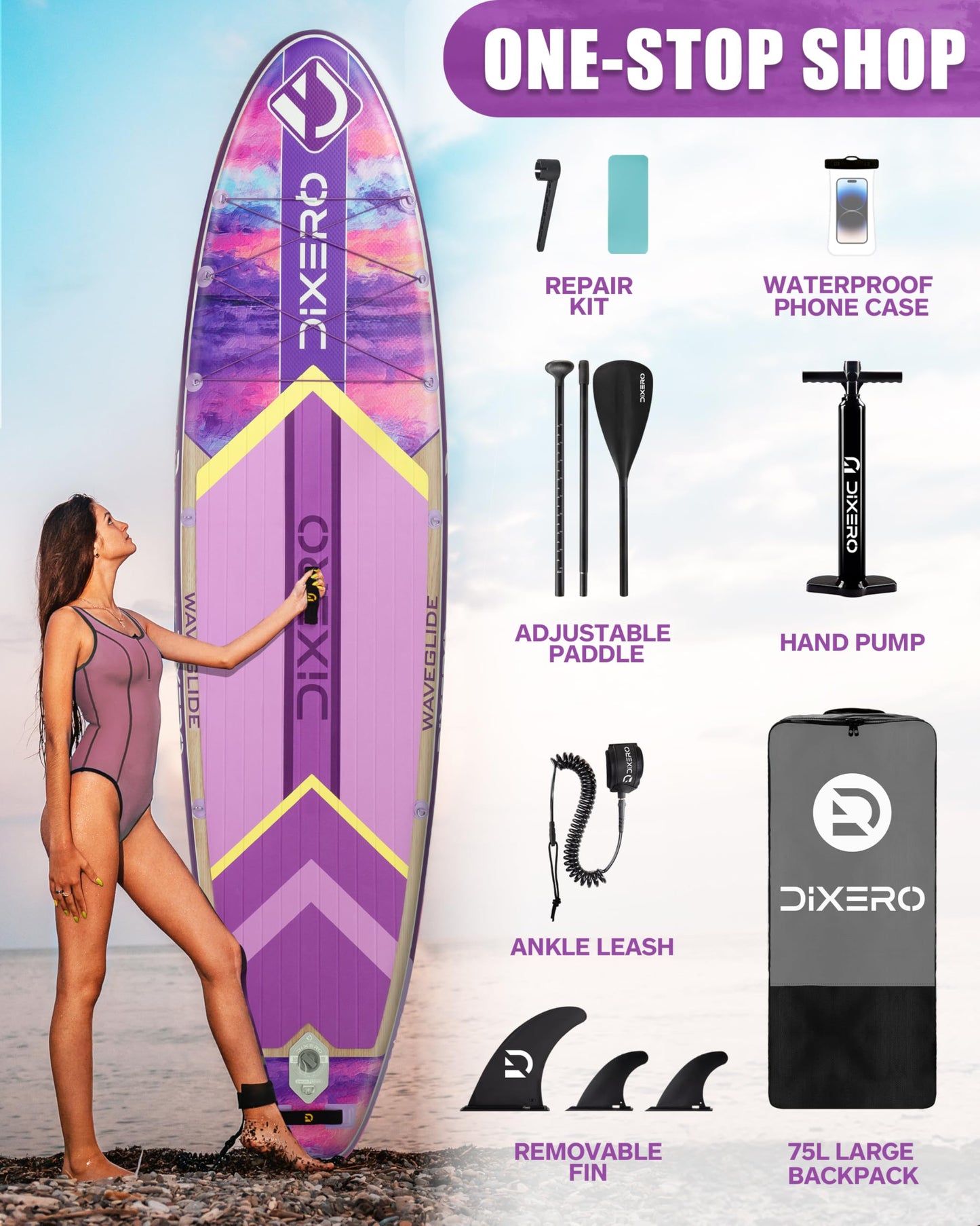 Dixero Inflatable Stand Up Paddle Board with SUP Accessories, Anti-Slip EVA Deck, 11'*33" Inflatable Paddle Boards for Adults & Youth of All Skill Levels