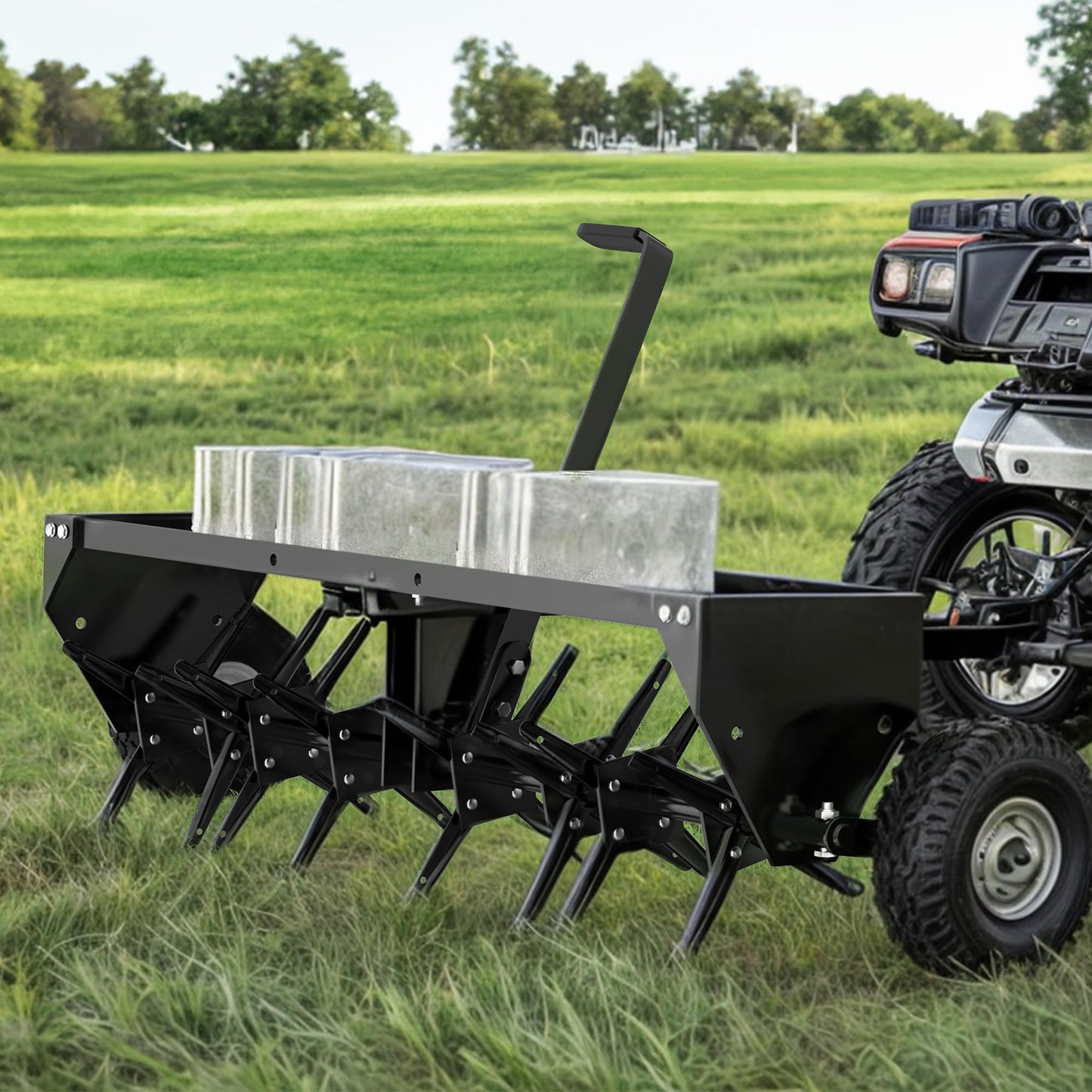 YINTATECH 48" Tow Behind Lawn Aerator with Universal Hitch, Pull Behind Lawn Plug Aerator for ATV&Tractors,Black