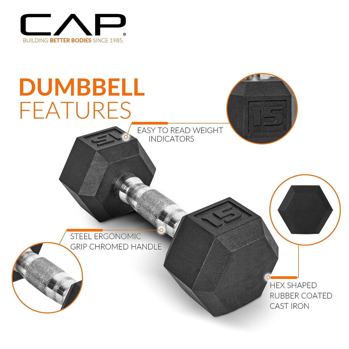 CAP 150 lb Rubber Coated Hex Dumbbell Set with Vertical Rack, Space-Saving A-Frame Storage for Home Gym Strength Training, Chrome Handle, Black Rack