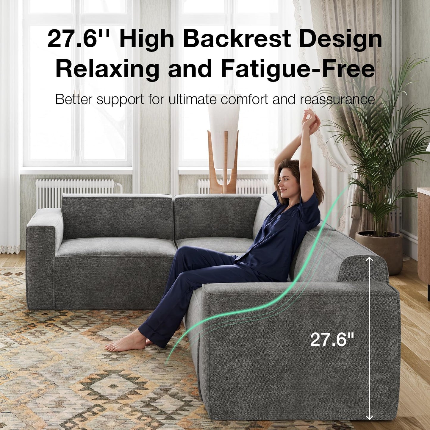 Novilla 109" Modular Sectional Sofa, No Assembly Cloud Sectional Couch with Smarts Coil® Support, Chenille Fabric L Shape Sectional Sofa, Boneless Couch for Living Room Apartment, Dark Gray (5 Seat)
