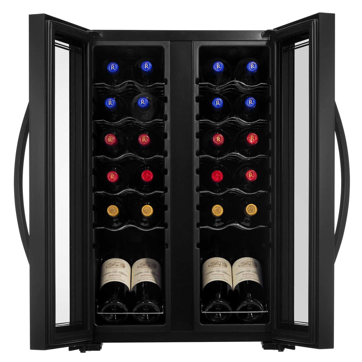 Nutrichef 24 Bottle Wine Fridge | Dual Zone Wine Chiller | Adjustable Temperature 41°F to 64°F | Ultra Quiet Operation | Wine Cooler For Home & Office | Free Standing 31x19x20 IN | Black