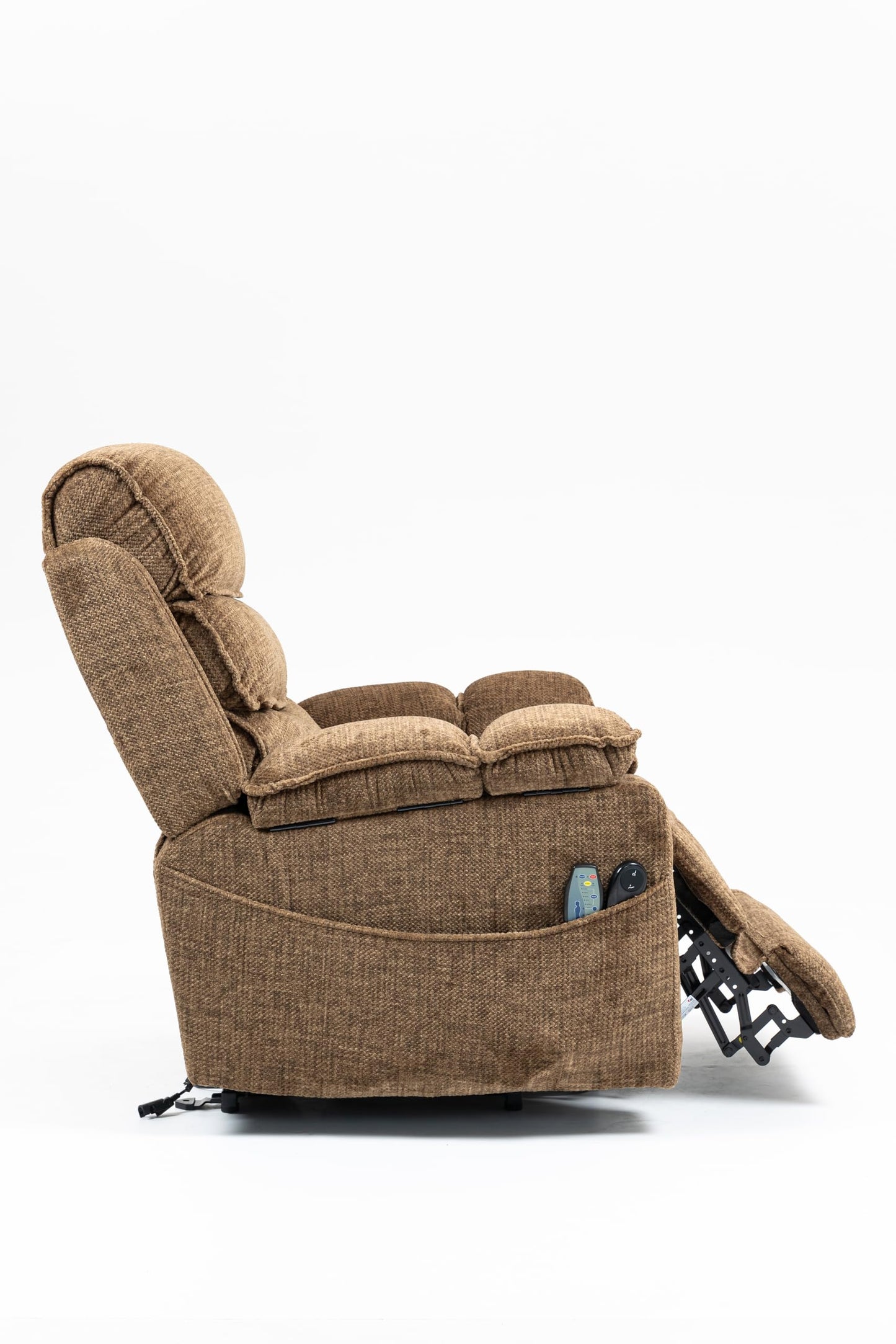 GDFStudio Lay Flat Power Lift Recliner Chair with Heat Massage Dual Motor Infinite Position Recliner USB and Type C Charging Cup Holders for Living Room Bedroom, Brown