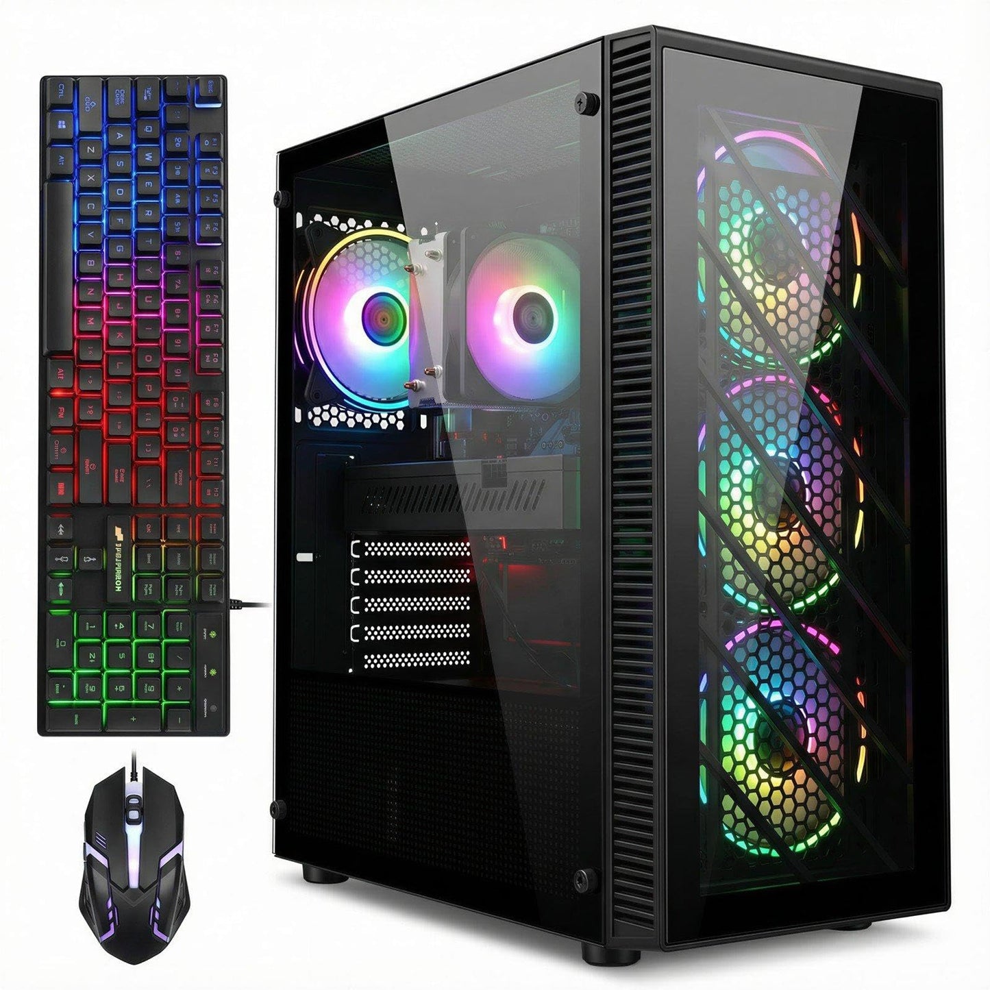 STGAubron Gaming PC Computer Desktop, Intel Core i7 up to 3.9G, Radeon RX 590 8G, 32GB RAM, 1TB SSD, WiFi 6, BT 5.0, RGB Fan x4, Windows 11 Home