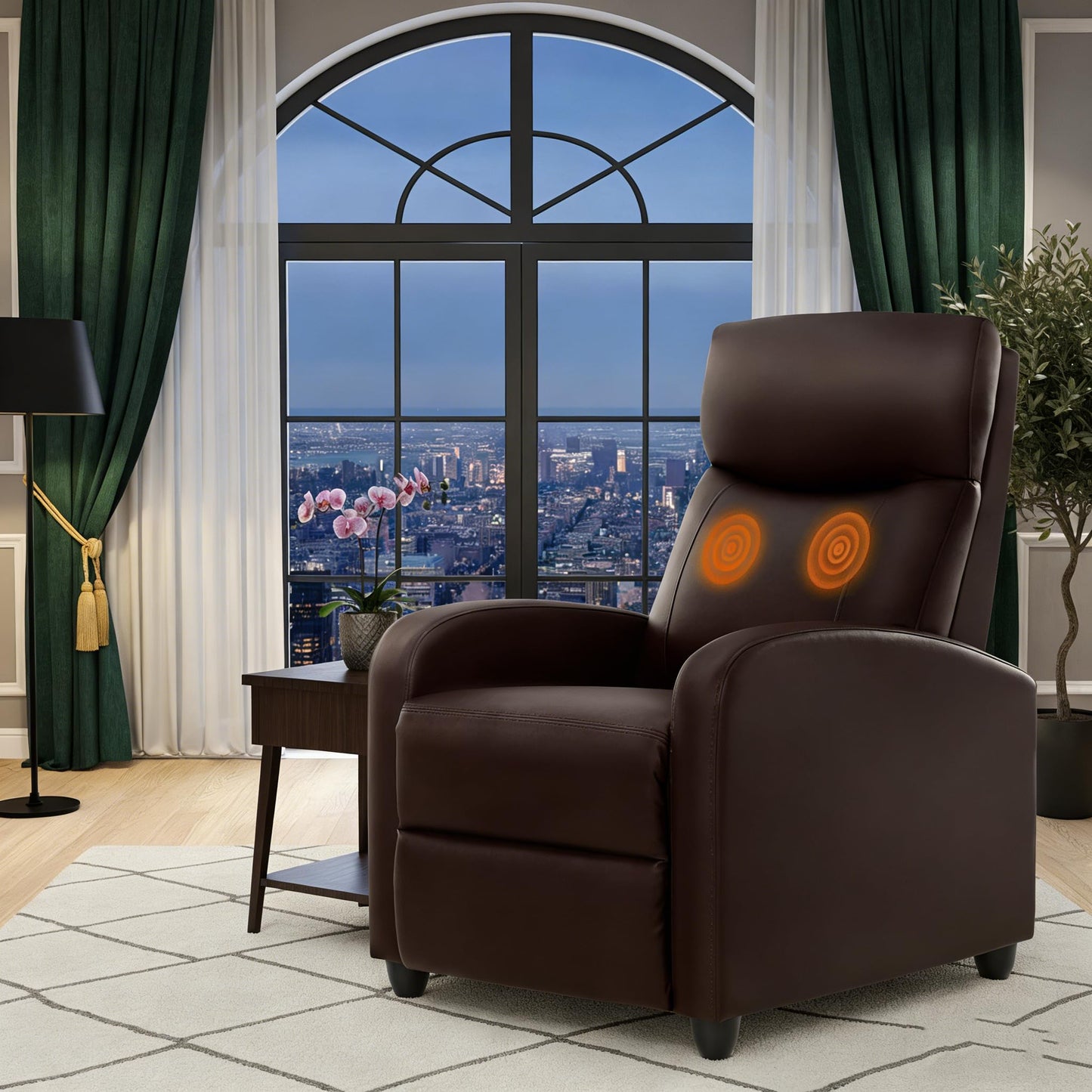Simple Deluxe Massage Recliner Chair - Adjustable PU Leather Recliner, Luxe Reading Chair & Sofa Chair for Living Room Chairs or Bedroom Chair, Small Recliner for Home Theater, Brown