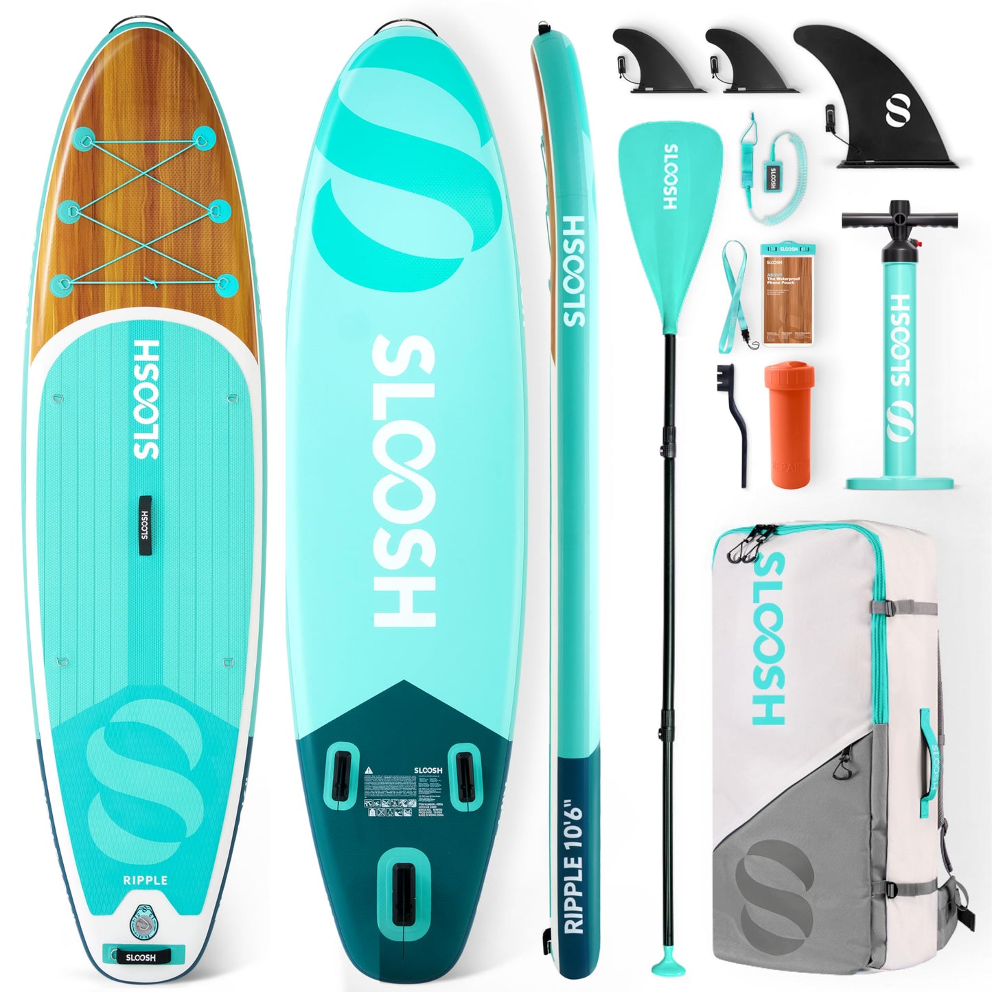 SLOOSH Inflatable Stand Up Paddle Board, 10'6" Paddle Boards with Premium Accessories, Non-Slip EVA Deck, Ultra-Light Carry Bag Pump, Ripple SUP for Youth & Adults of All Skill Levels
