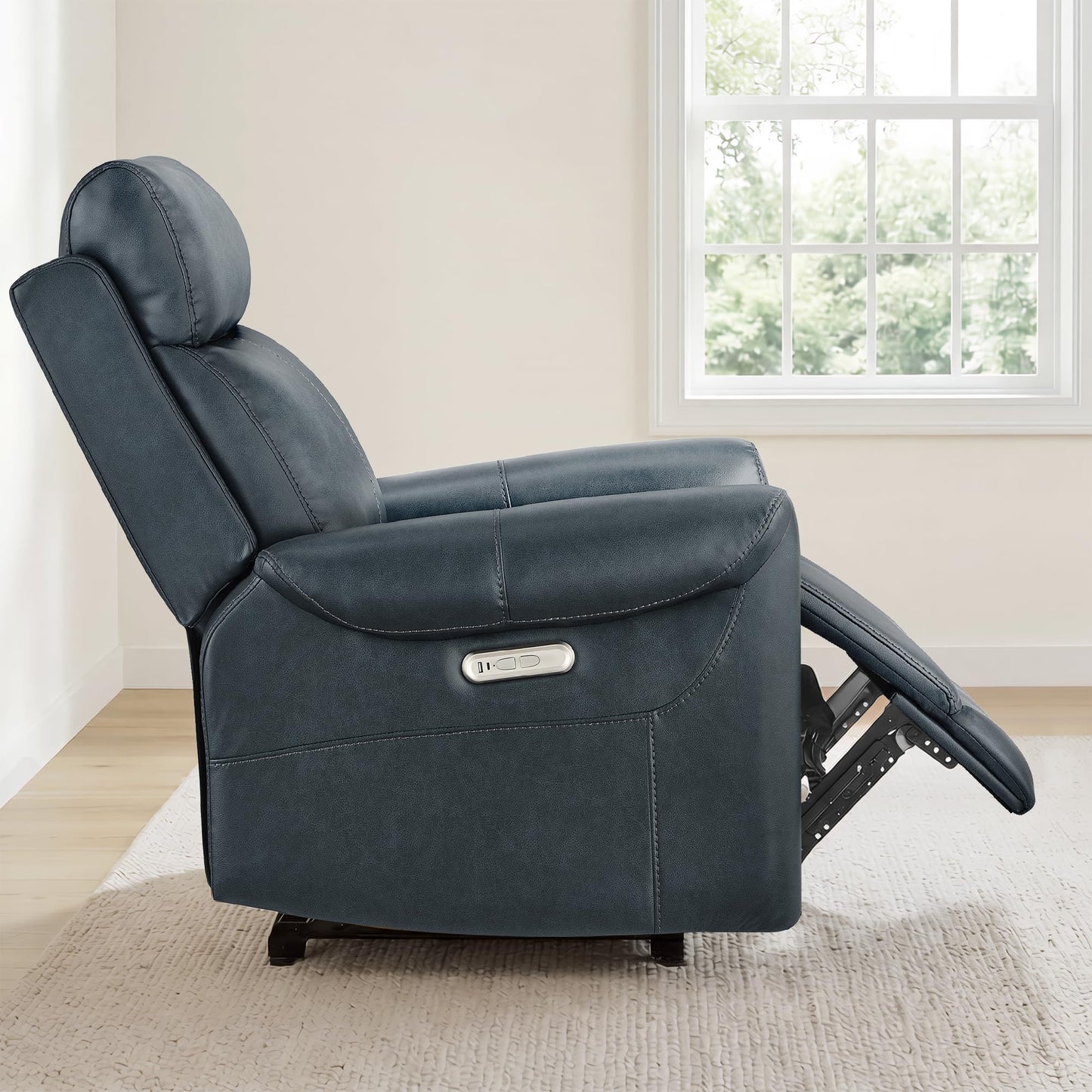 KISLOT Wall Hugger Recliner Chair for Adults, Faux Leather RV Recliner with USB Charging Ports Electric Power Reclining Sofa for Living Room Home Theater Seating Bedroom