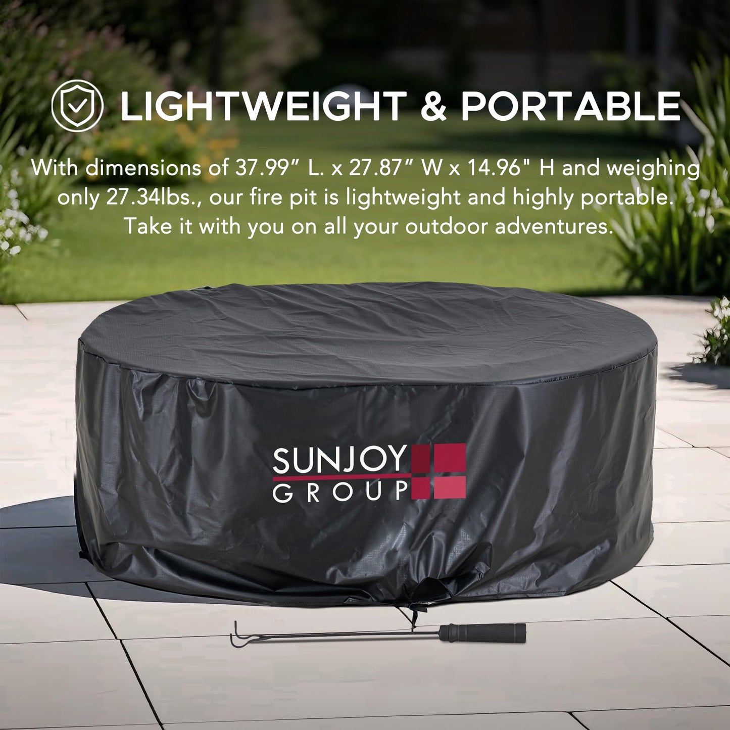 SUNJOY Smokeless Fire Pit with Table Top, 38-Inch Oval Firepit for Outdoor, Stainless Steel Wood Burning Fireplace w/Removable Ash Pan, PVC Cover and Fire Poker, Ideal for Camping, Backyard, Grey