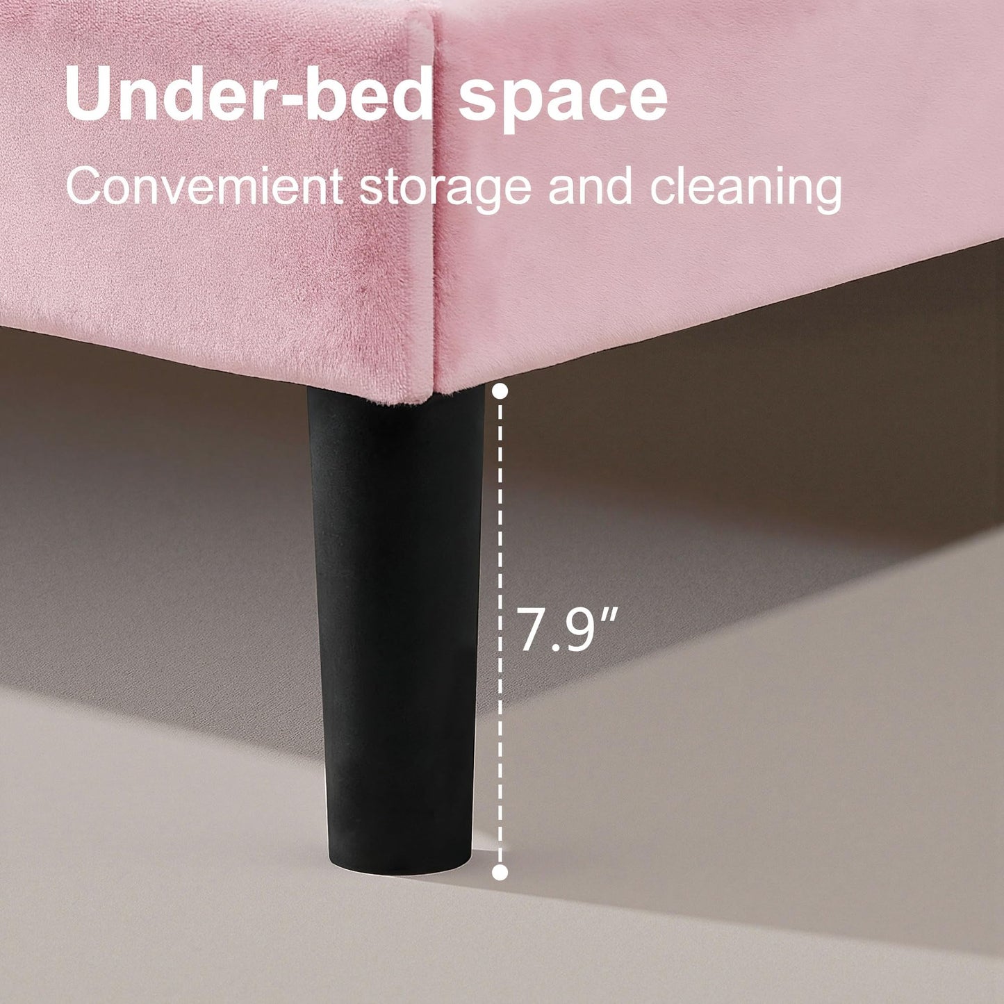 VECELO Queen Size Bed Frame with Upholstered Headboard, Velvet Platform Bedframe Mattress Foundation, Sturdy Wooden Slats Support,No Box Spring Needed Noise Free/Easy Assembly,Pink