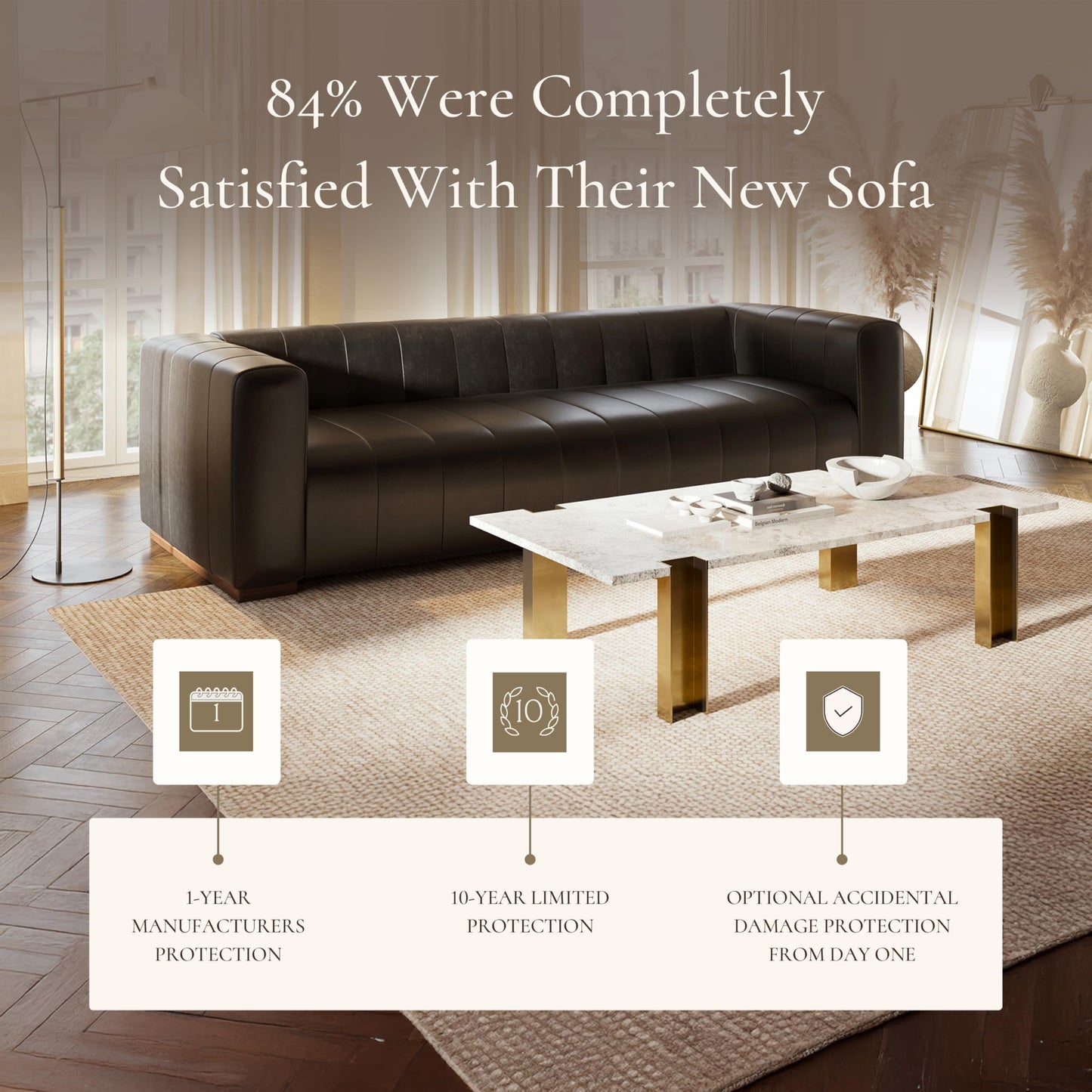 POLY & BARK Canale 99" Sofa in Onyx Black – Modern Living Room Couch with Deep Seating, Plush Cushions, Premium Upholstery, Contemporary Design, and Solid Wood Frame